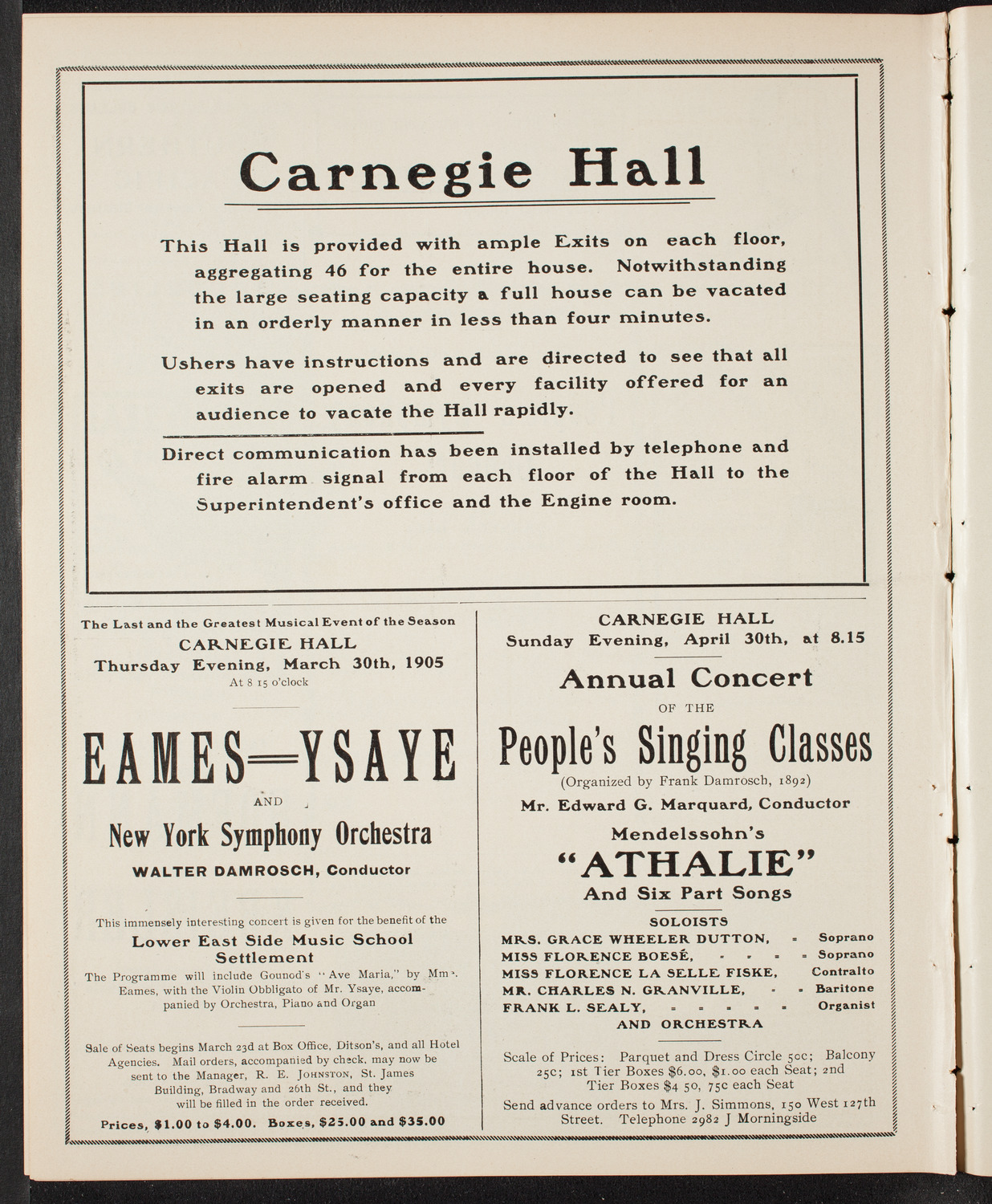 People's Choral Union, March 20, 1905, program page 10