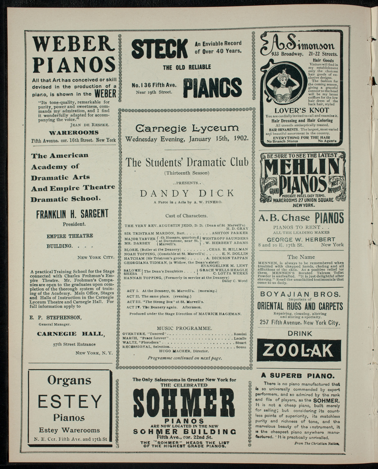 Students' Dramatic Club, January 15, 1902, program page 2