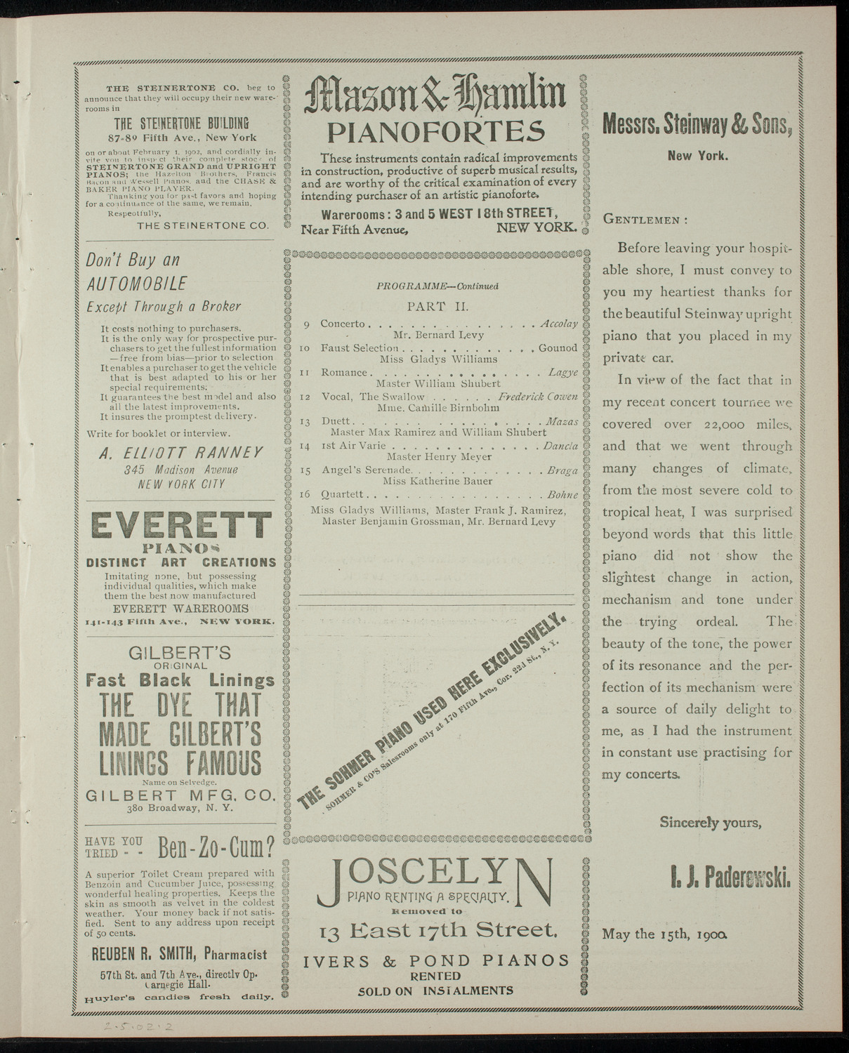 Students Concert by Pupils of L. Stiner, February 5, 1902, program page 3