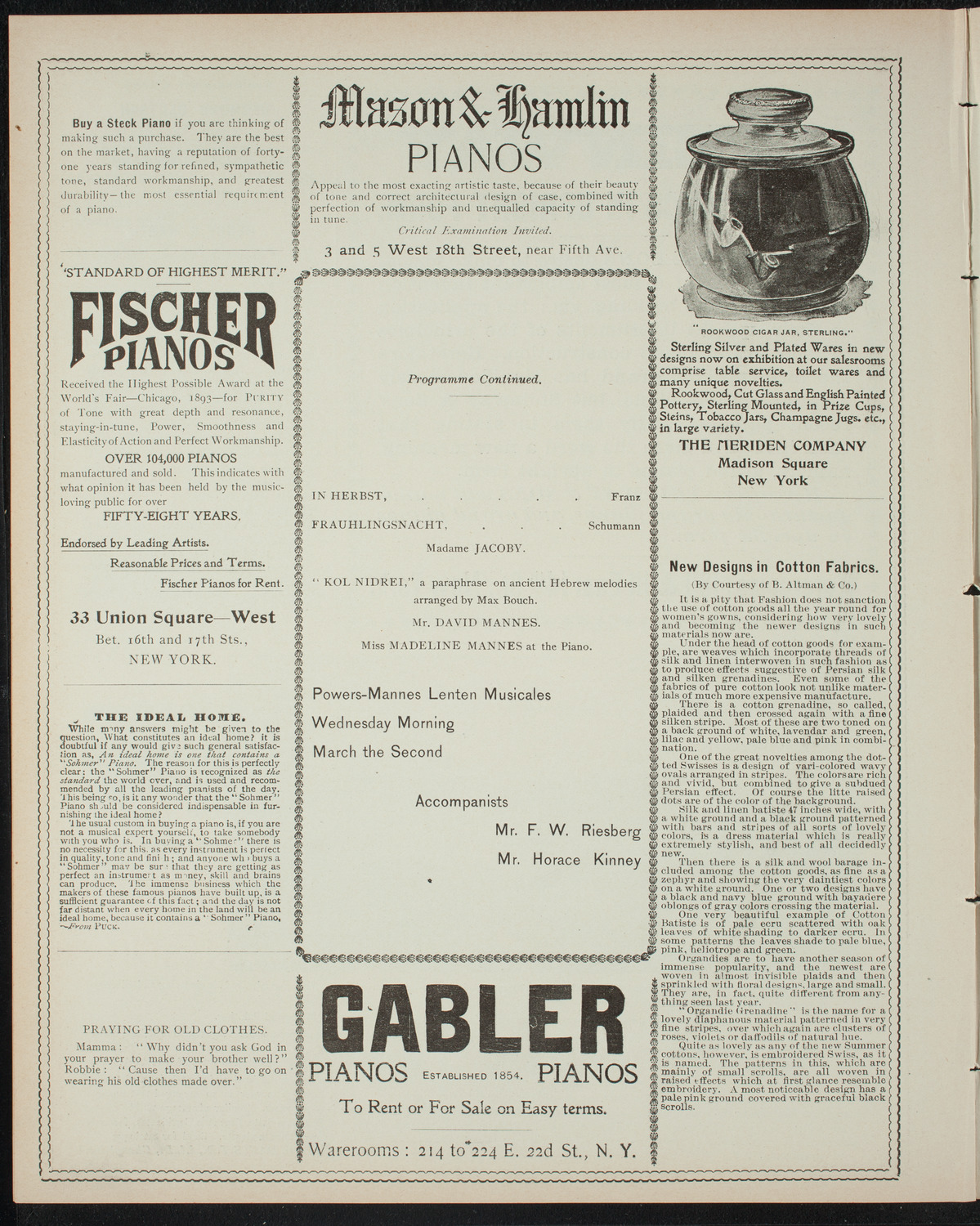 Powers-Mannes Wednesday Morning Musicale, March 2, 1898, program page 6