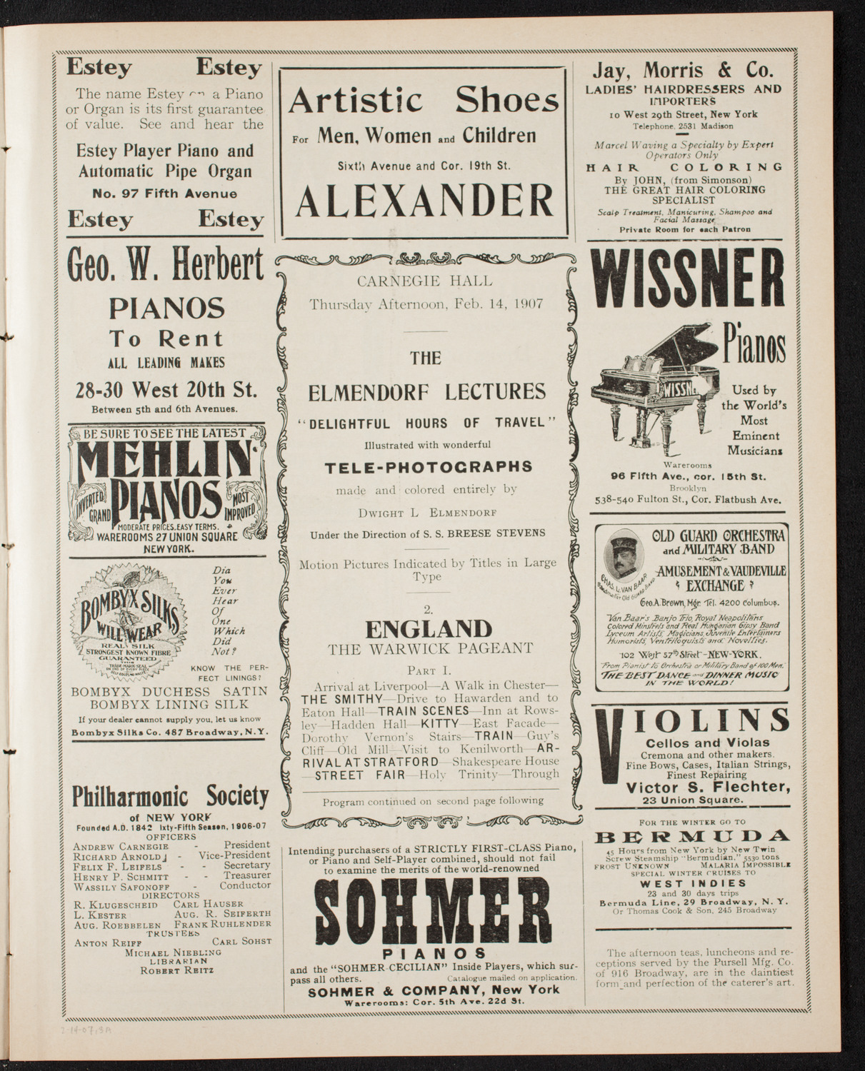 Elmendorf Lecture: England, February 14, 1907, program page 5