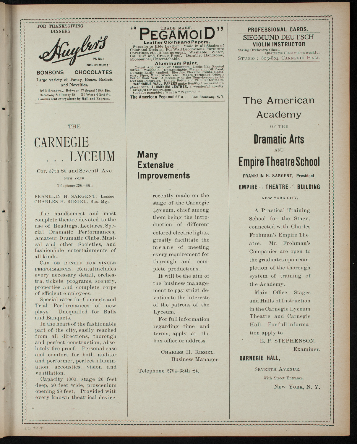 Richard Burmeister, November 21, 1898, program page 7