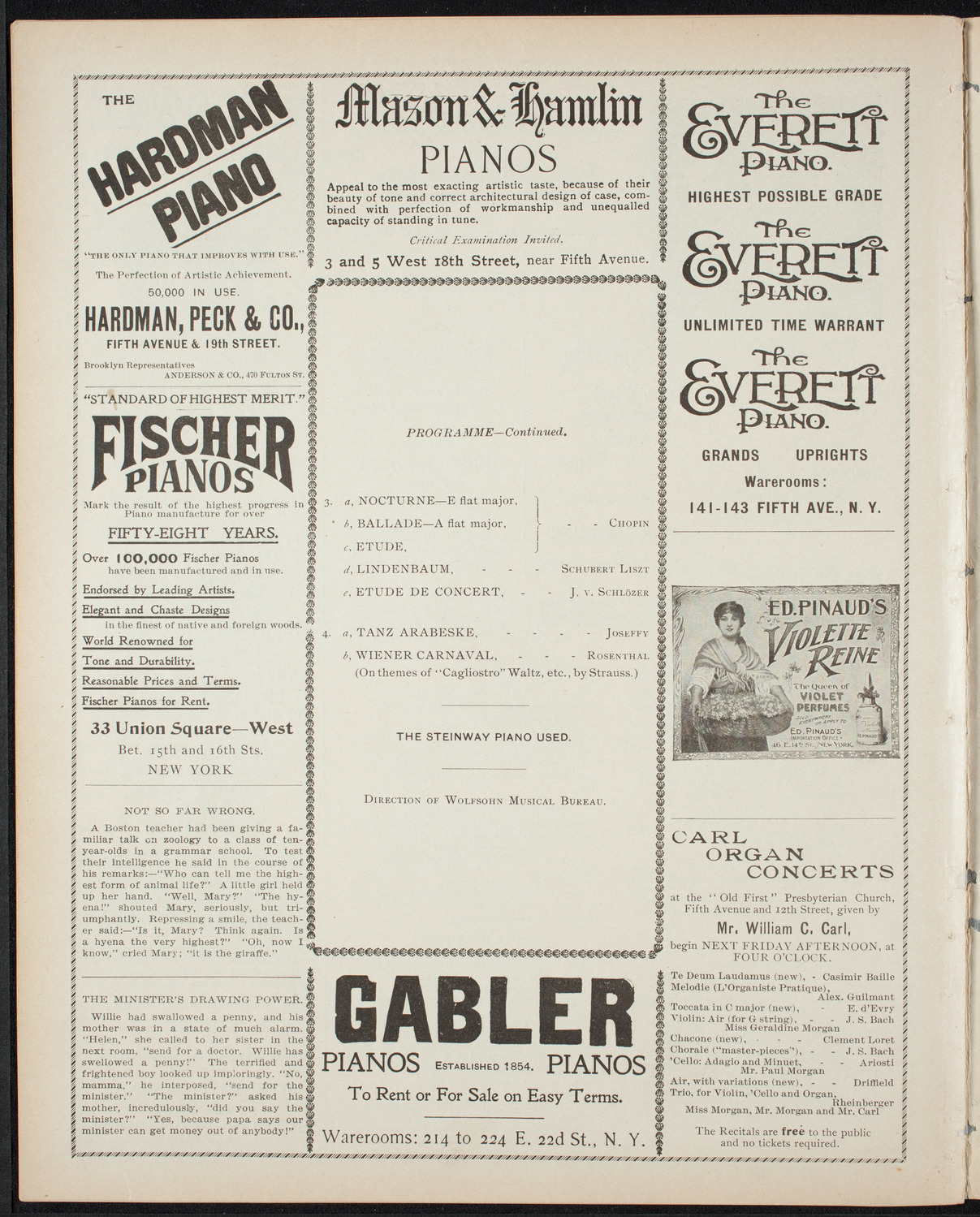 Moriz Rosenthal, Piano, November 1, 1898, program page 6