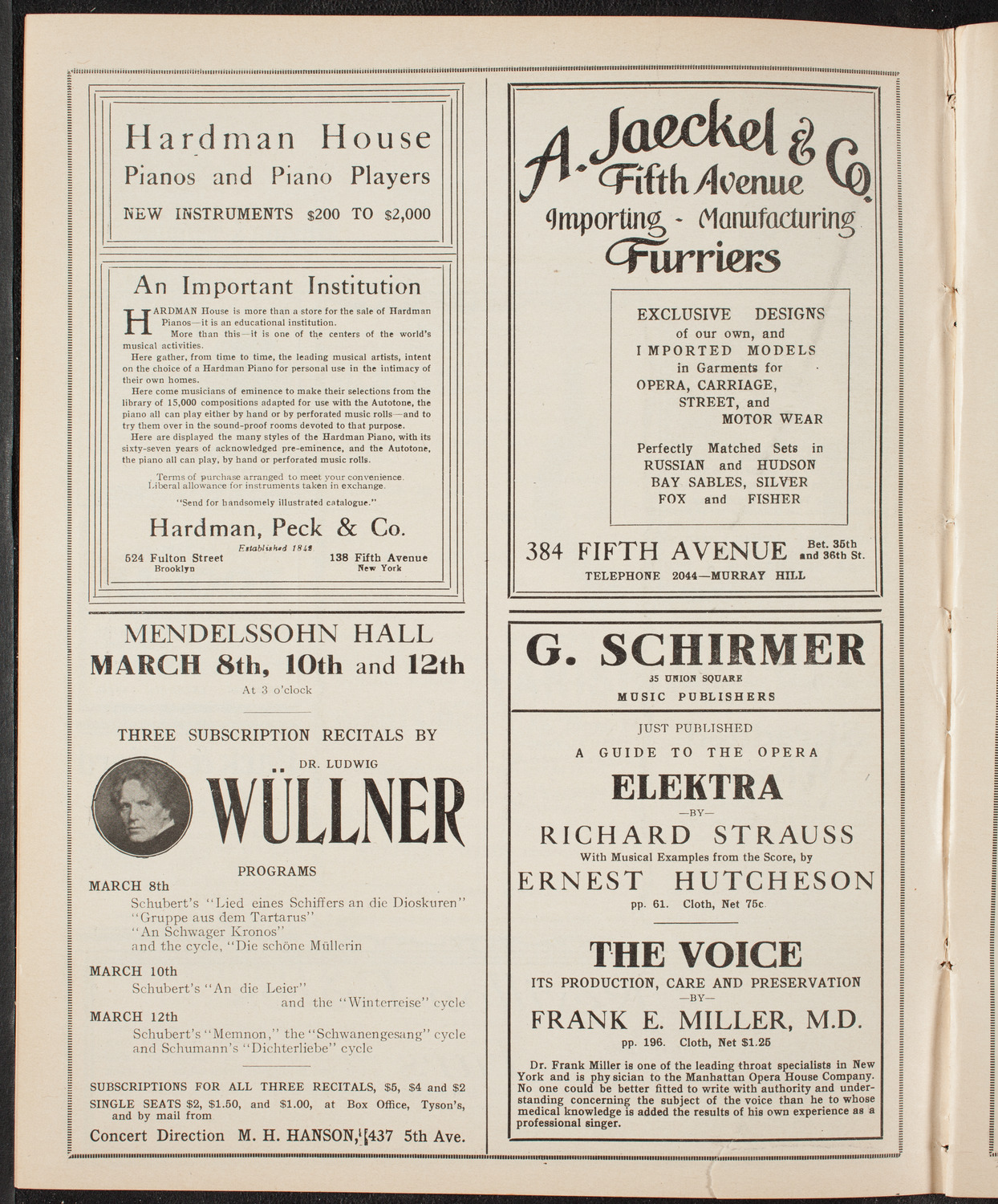 Marcella Sembrich, Soprano, March 1, 1910, program page 8