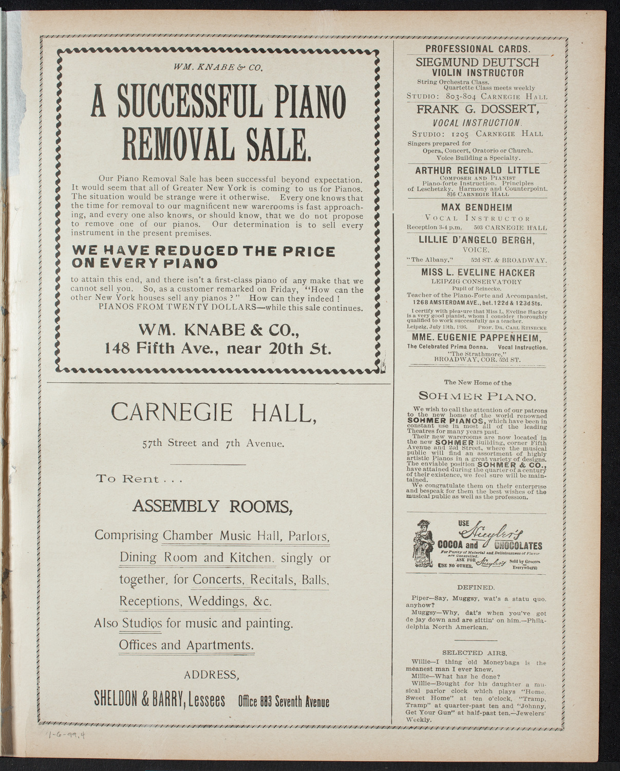 Paur Symphony Orchestra, January 6, 1899, program page 7