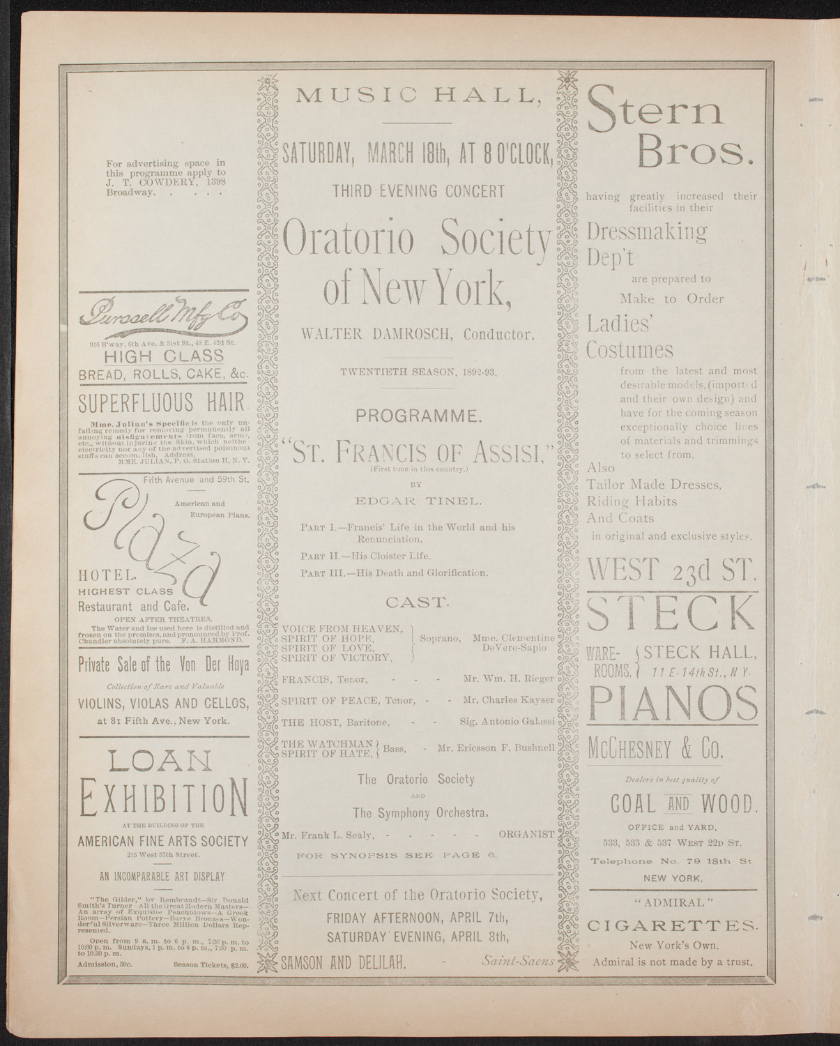 Oratorio Society of New York, March 18, 1893, program page 4