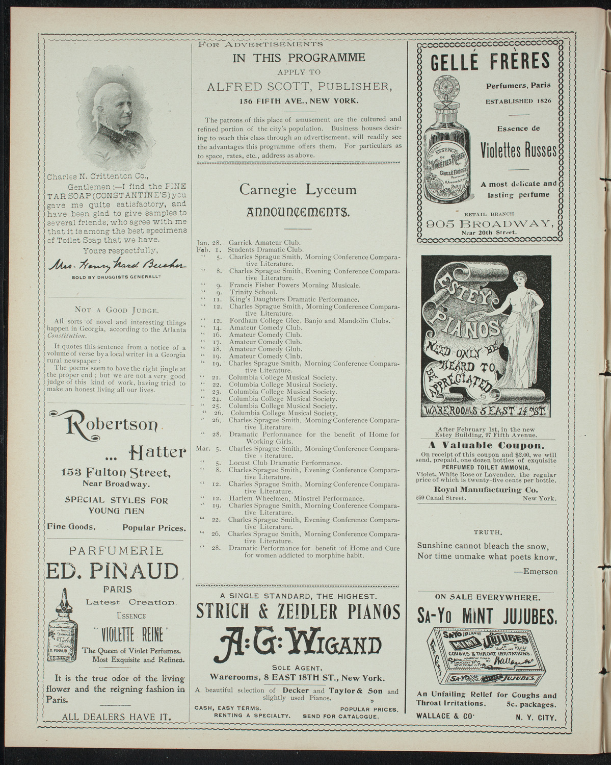 Powers-Mannes Wednesday Morning Musicale, January 26, 1898, program page 2