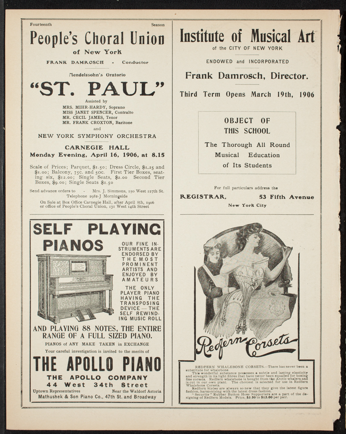 Alfred Reisenauer, Piano, April 4, 1906, program page 2
