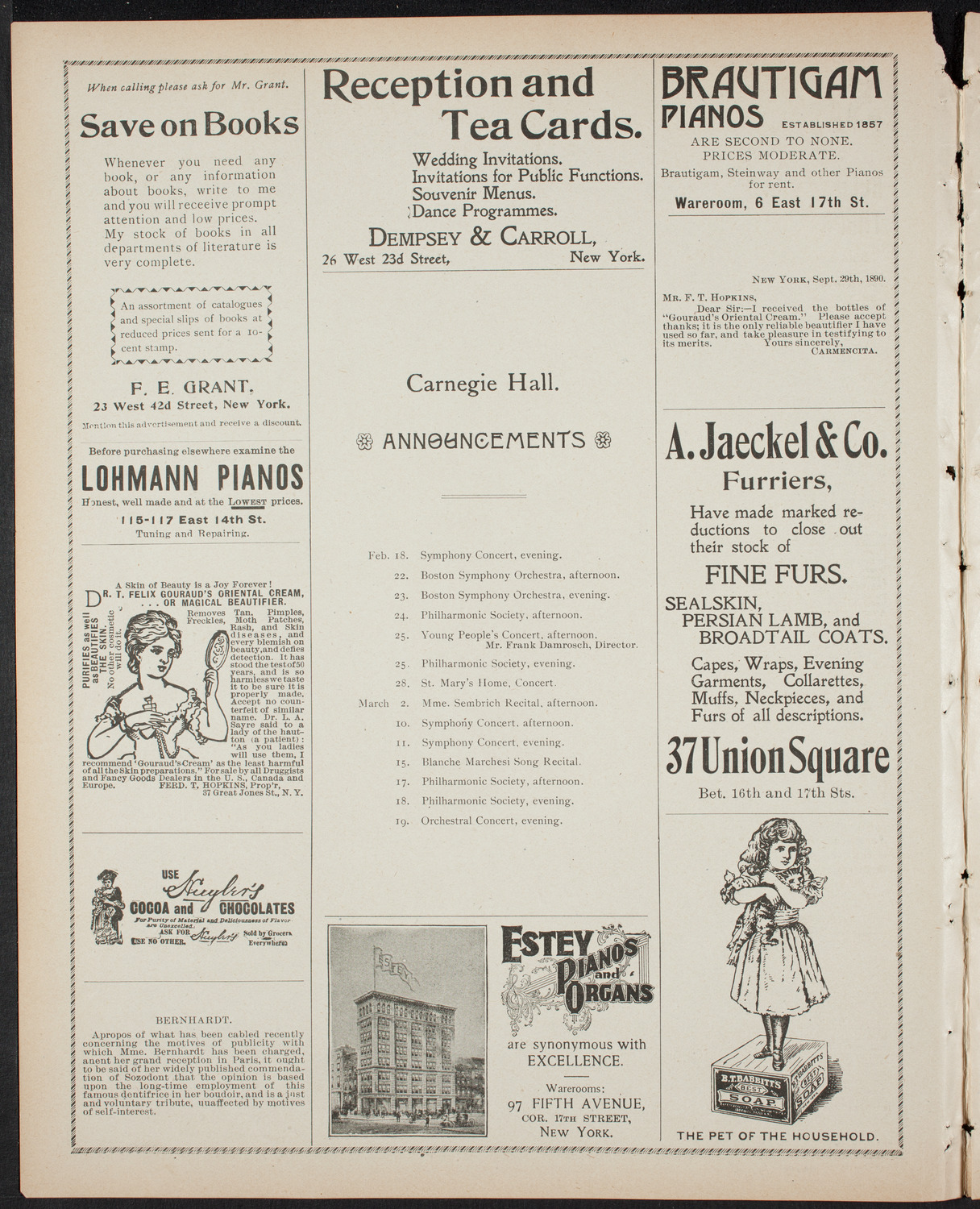 Paur Symphony Orchestra, February 17, 1899, program page 2