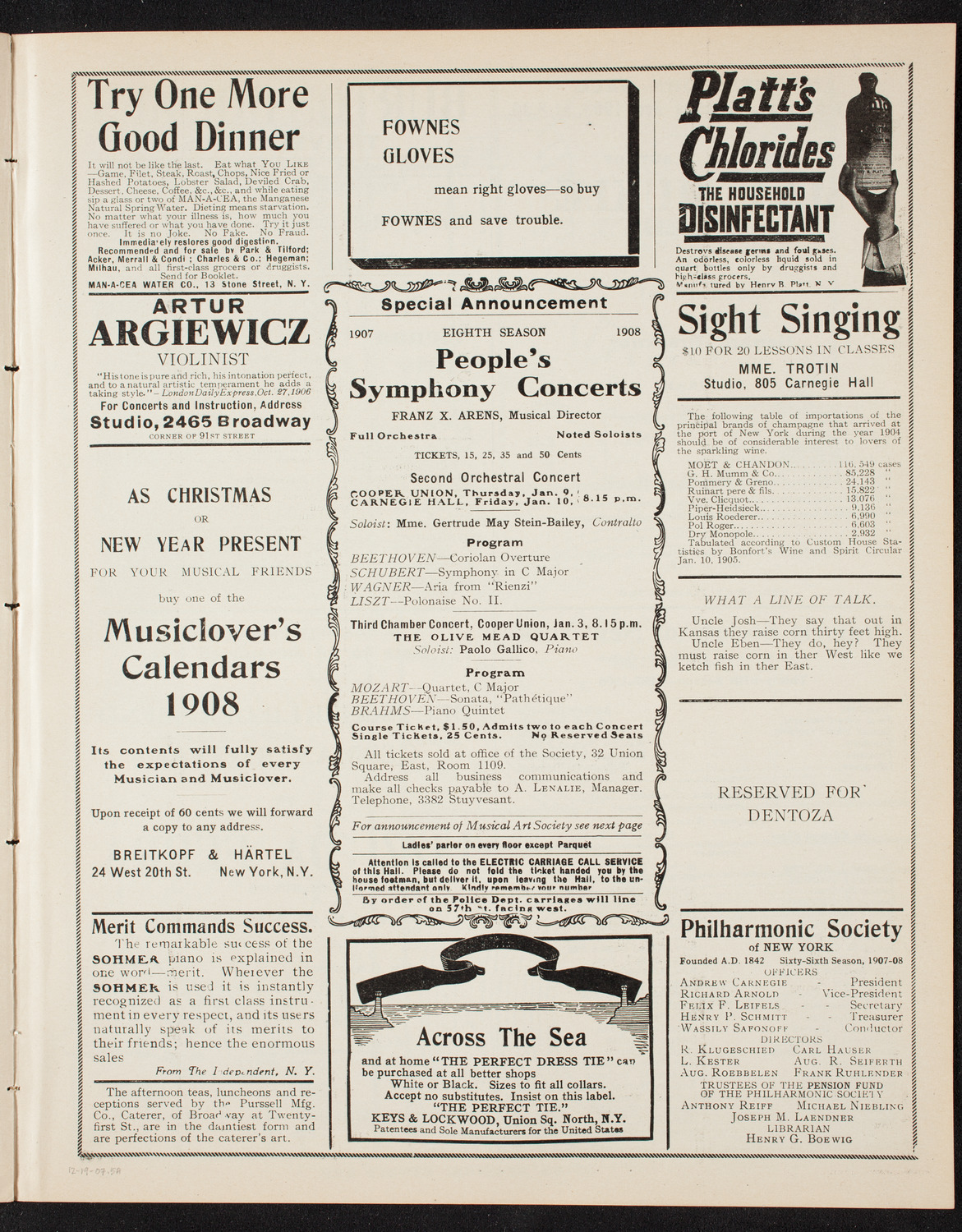 Josef Hofmann, Piano, December 19, 1907, program page 9