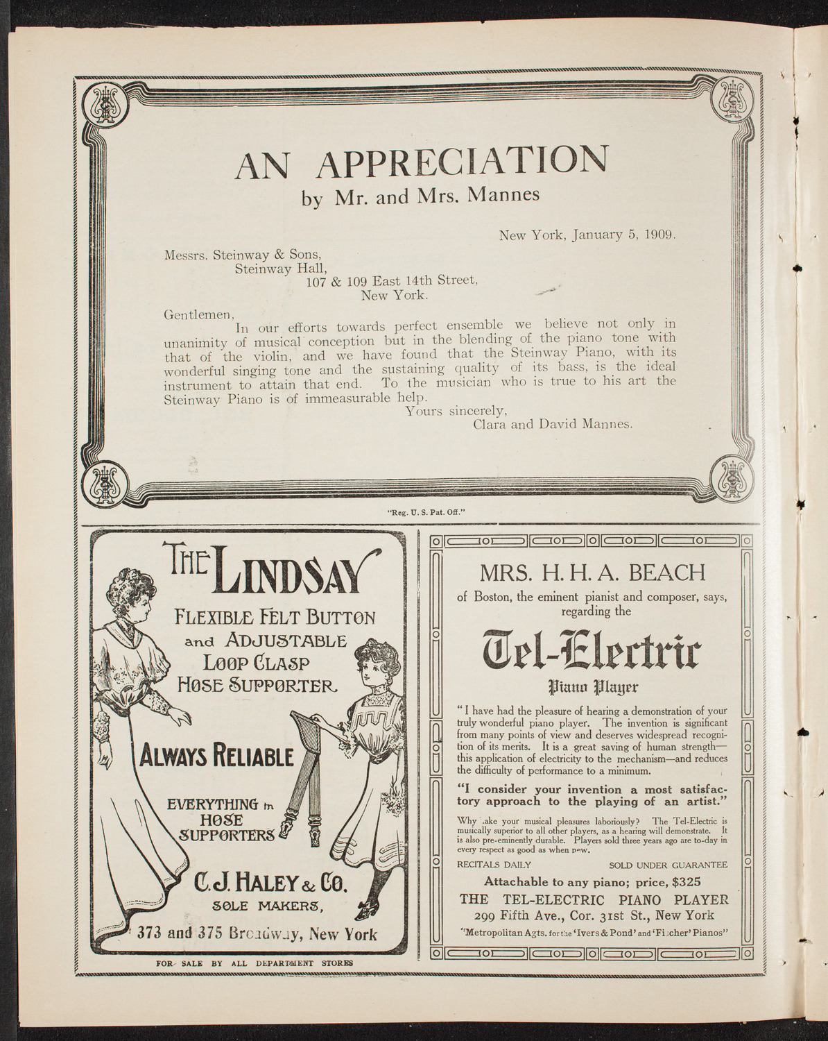 Maria E. Orthen, Soprano, January 17, 1909, program page 4