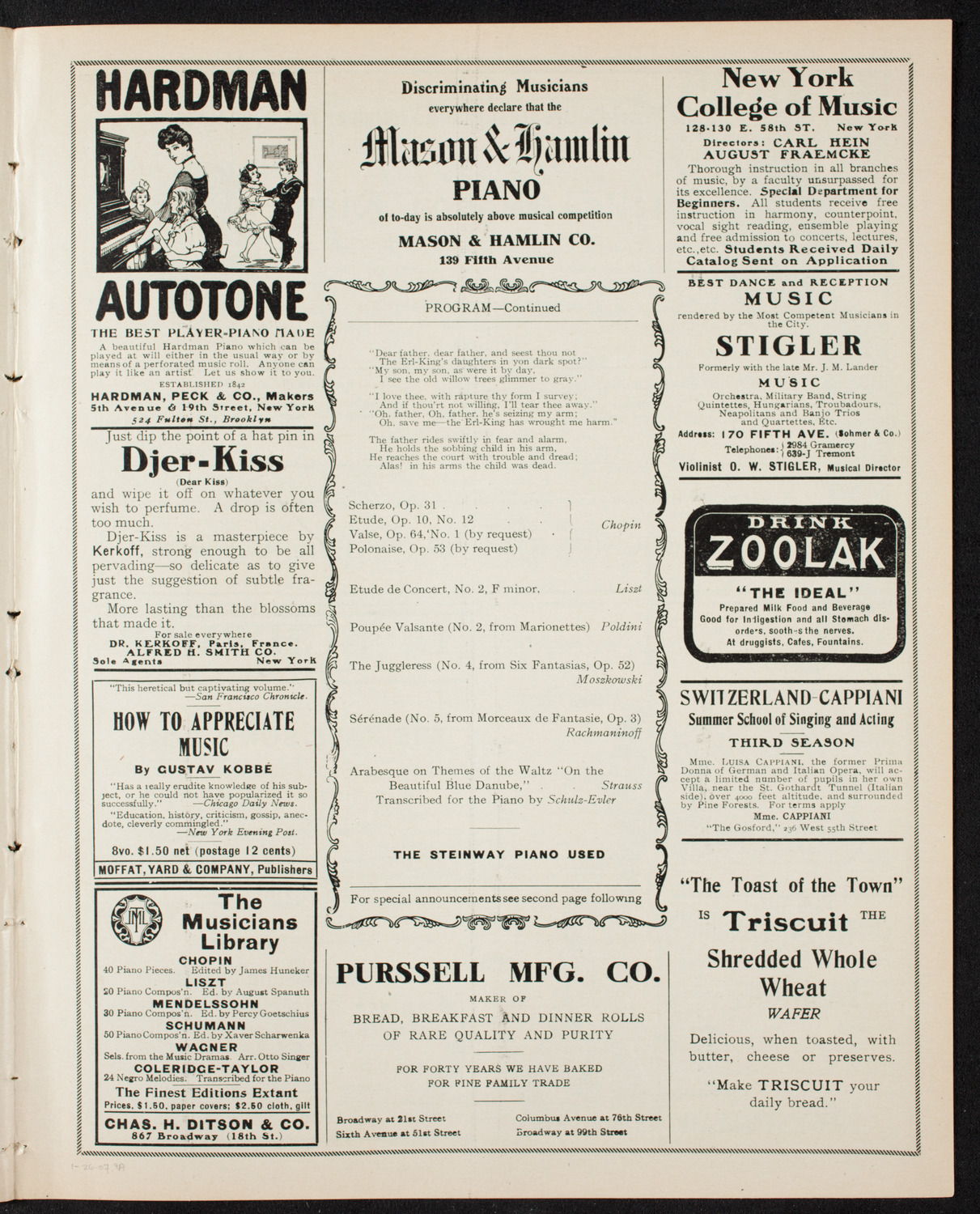 Fannie Bloomfield Zeisler, Piano, January 26, 1907, program page 7