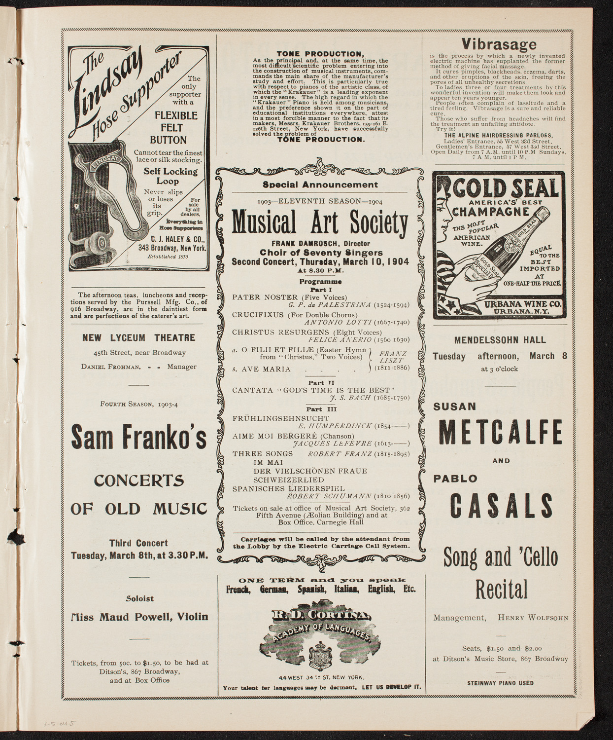 New York Philharmonic, March 5, 1904, program page 9