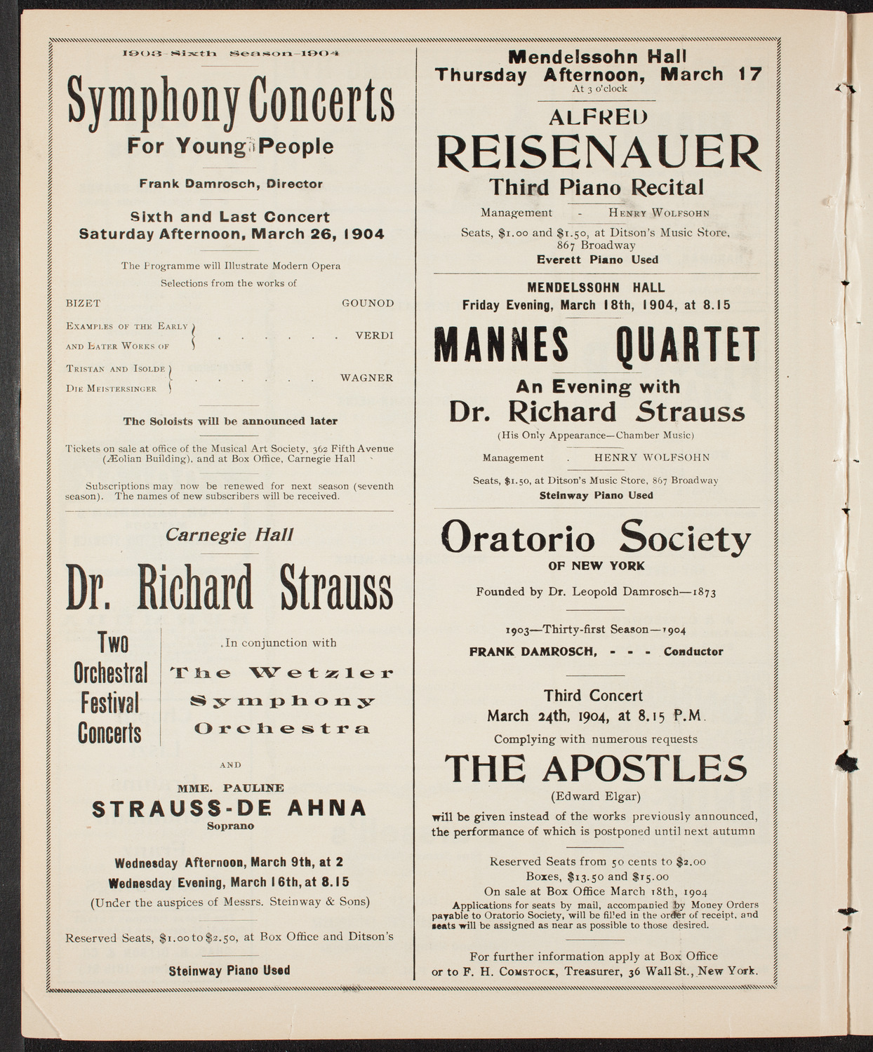 New York Philharmonic, March 5, 1904, program page 8