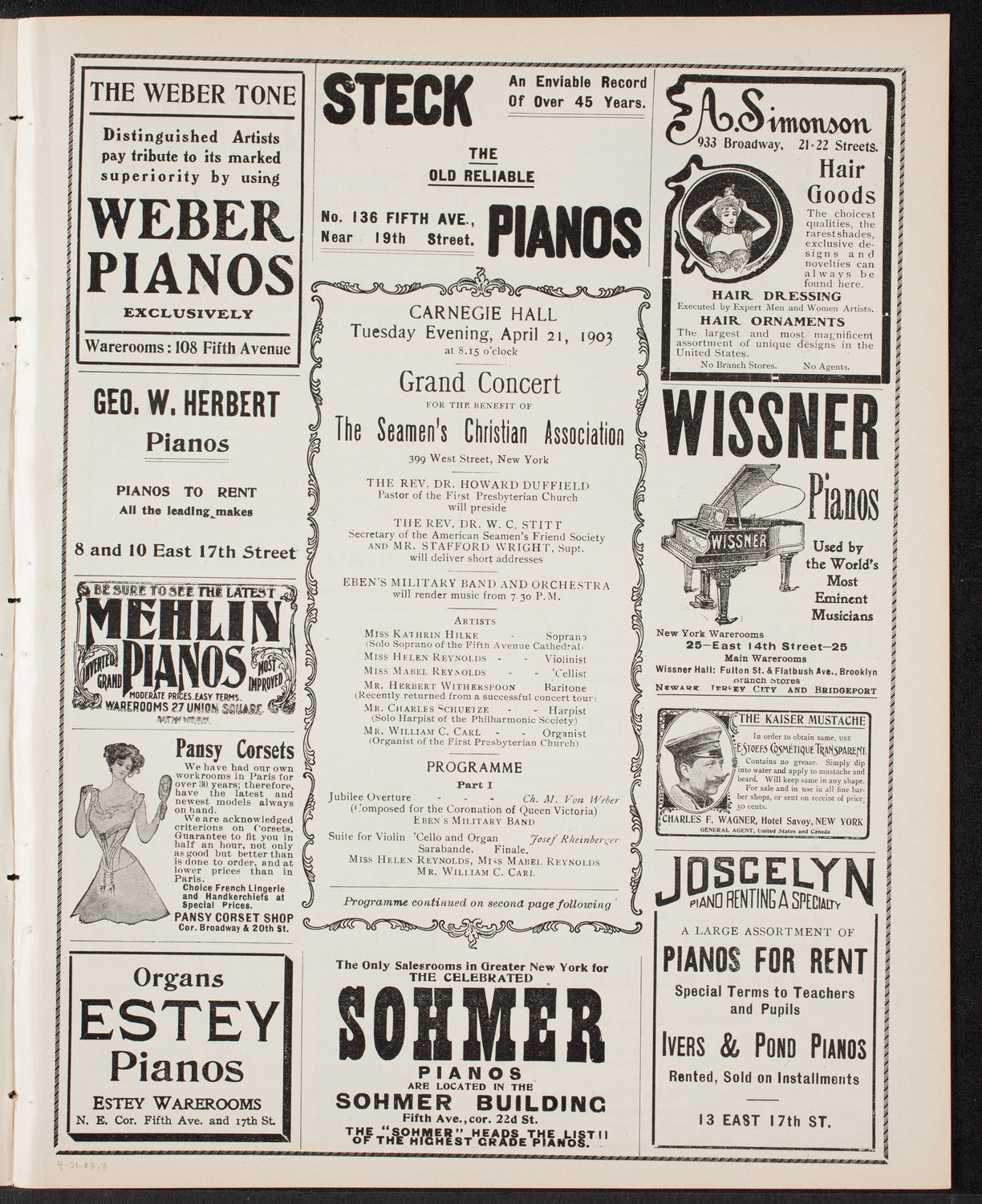 Benefit: Seamen's Christian Association, April 21, 1903, program page 5