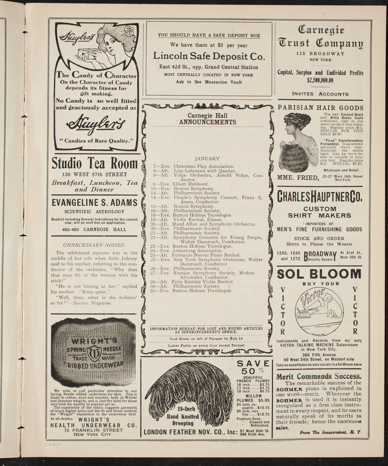 New York Philharmonic, January 7, 1910, program page 3