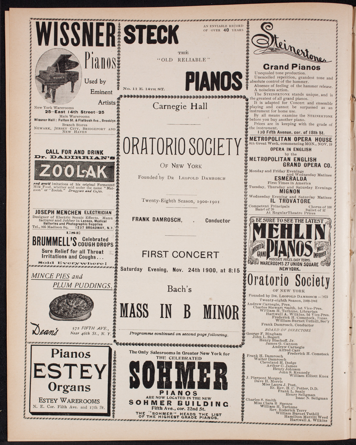 Oratorio Society of New York, November 24, 1900, program page 4