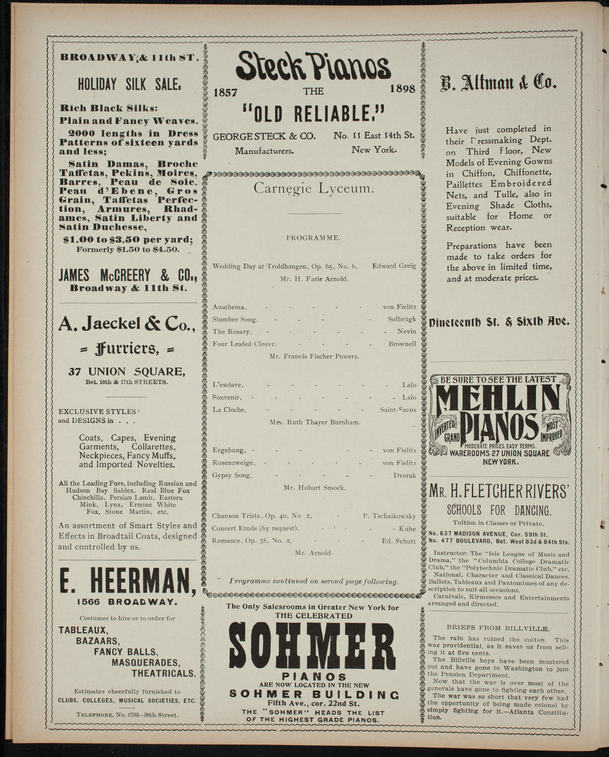 Powers-Arnold Wednesday Morning Musicale, December 7, 1898, program page 4