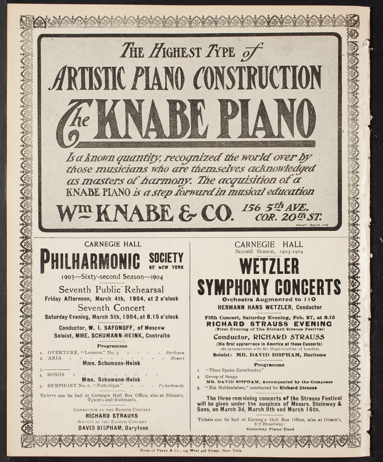 Ferruccio Busoni, Piano, February 25, 1904, program page 12