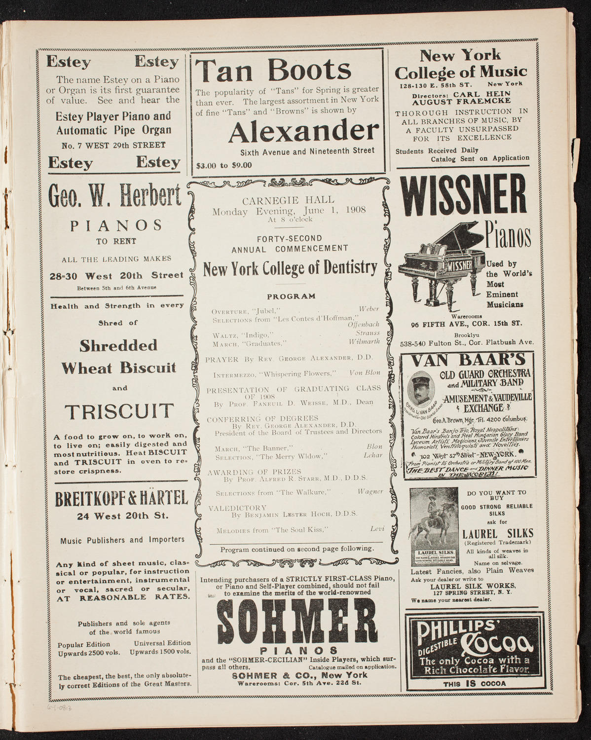 Graduation: New York College of Dentistry, June 1, 1908, program page 5