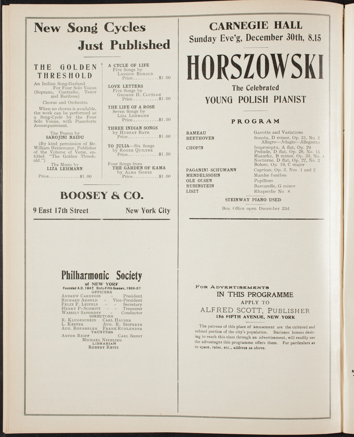 New York Philharmonic, December 22, 1906, program page 12