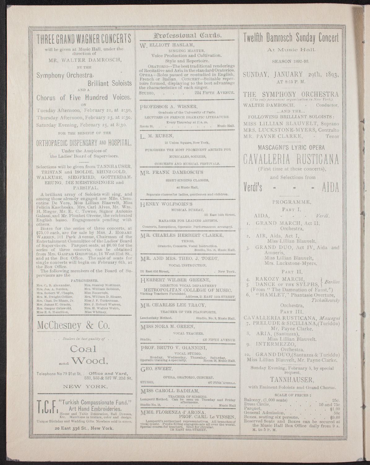 Sousa's Grand Concert Band, January 23, 1893, program page 2