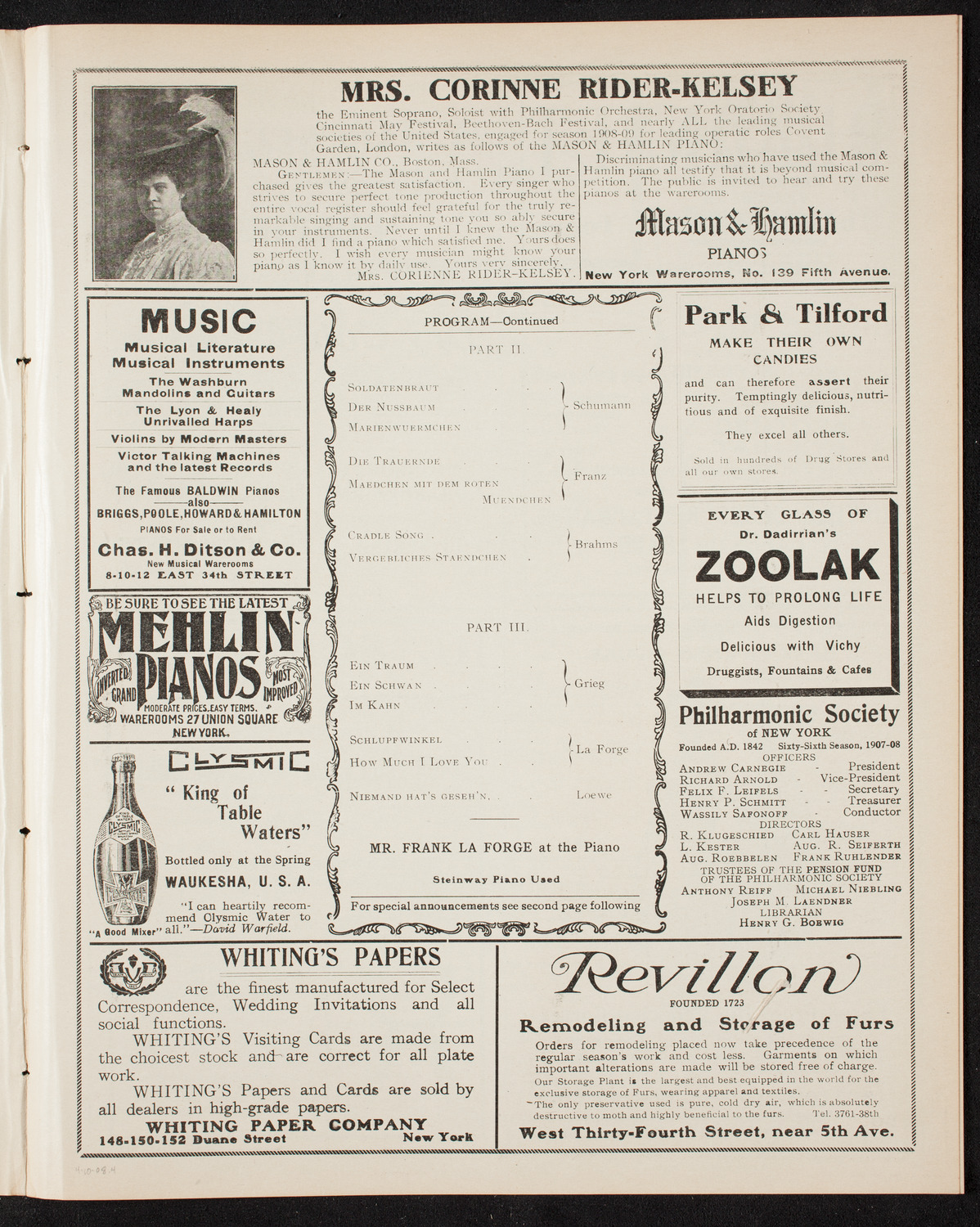 Johanna Gadski, Soprano, April 10, 1908, program page 7