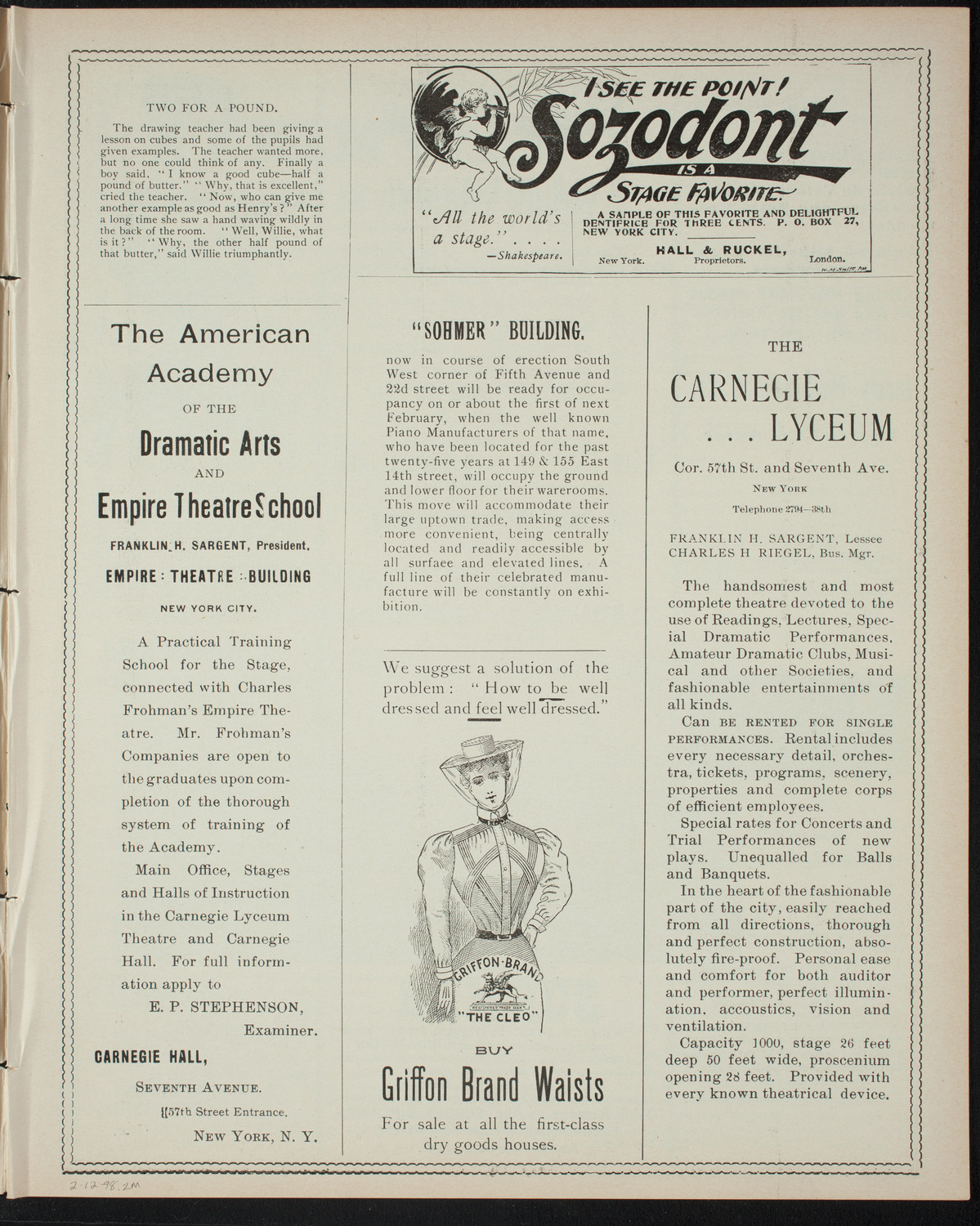 Comparative Literature Society Saturday Morning Conference, February 12, 1898, program page 3