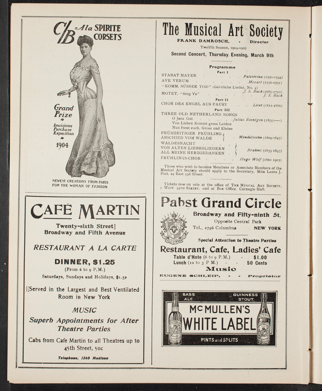 New York Philharmonic, March 3, 1905, program page 8