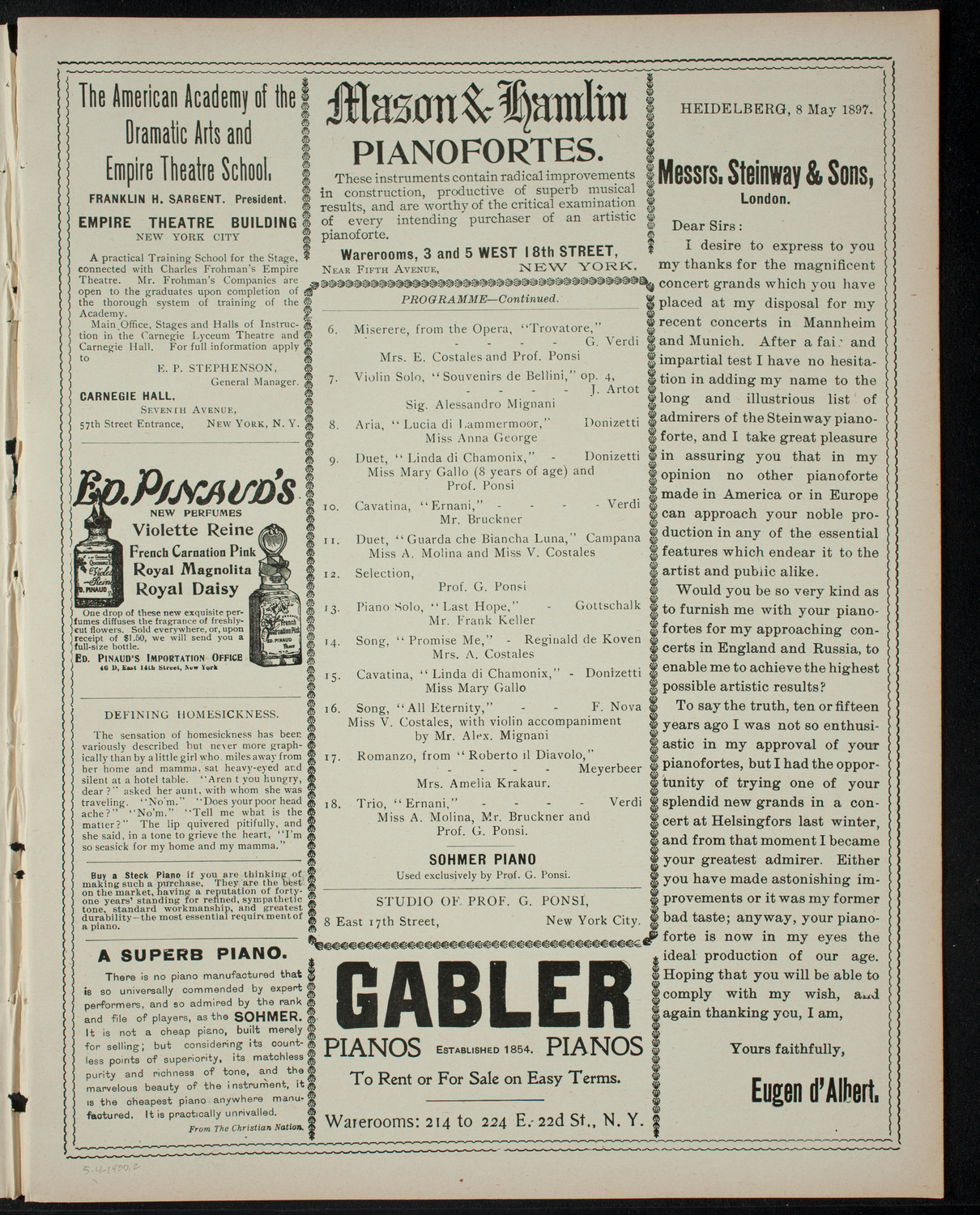 Grand Concert by Pupils of Prof. Signor G. Ponsi, May 4, 1900, program page 3