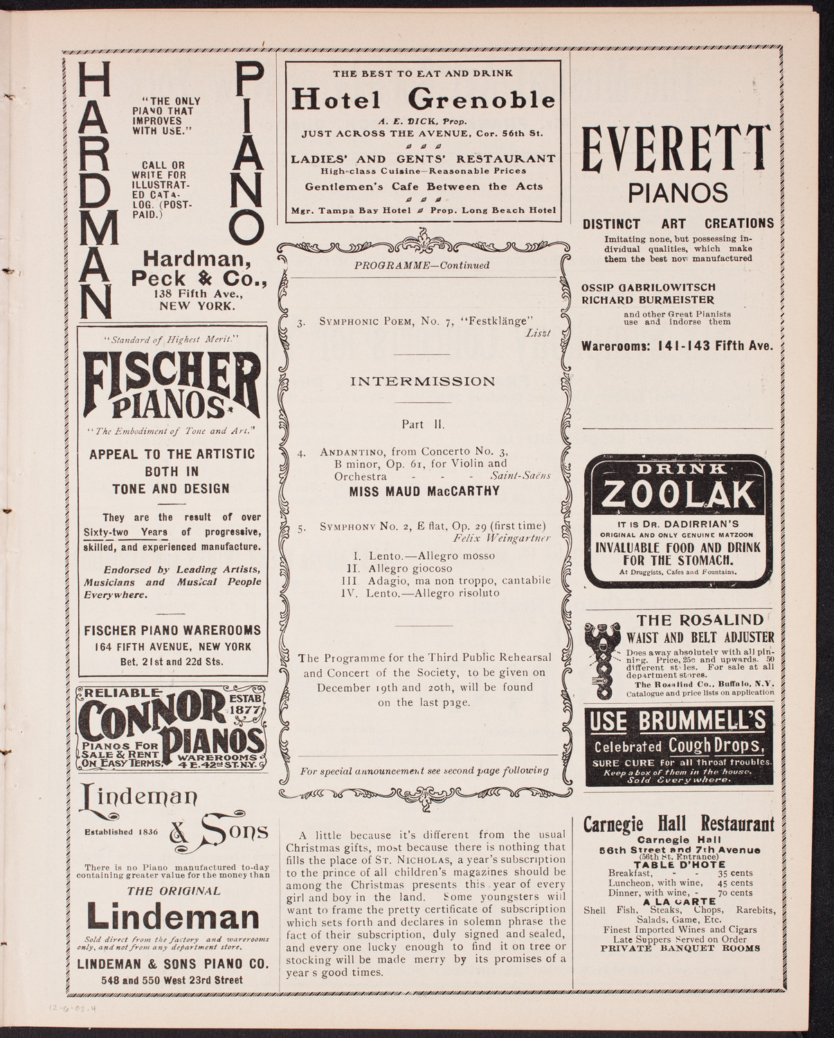 New York Philharmonic, December 6, 1902, program page 7