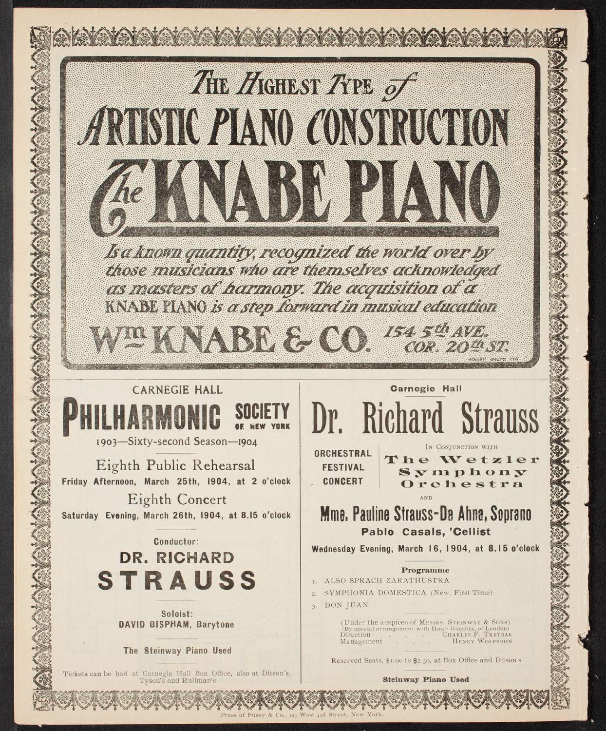 Richard Strauss with Wetzler Symphony Orchestra, March 9, 1904, program page 12