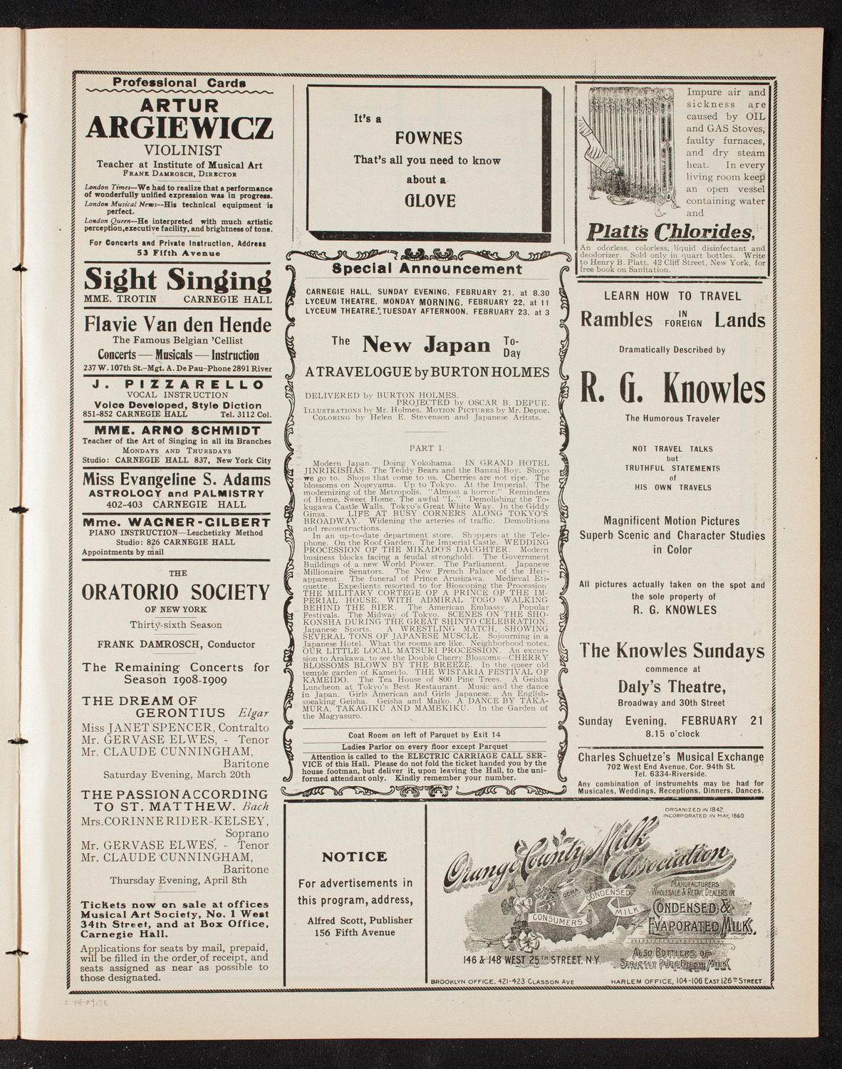 Burton Holmes Travelogue: Hawaii, February 14, 1909, program page 9