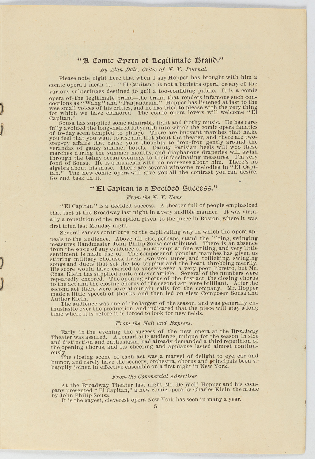 Promotional booklet for Sousa's Grand Concert Band, 1896 season, page 9