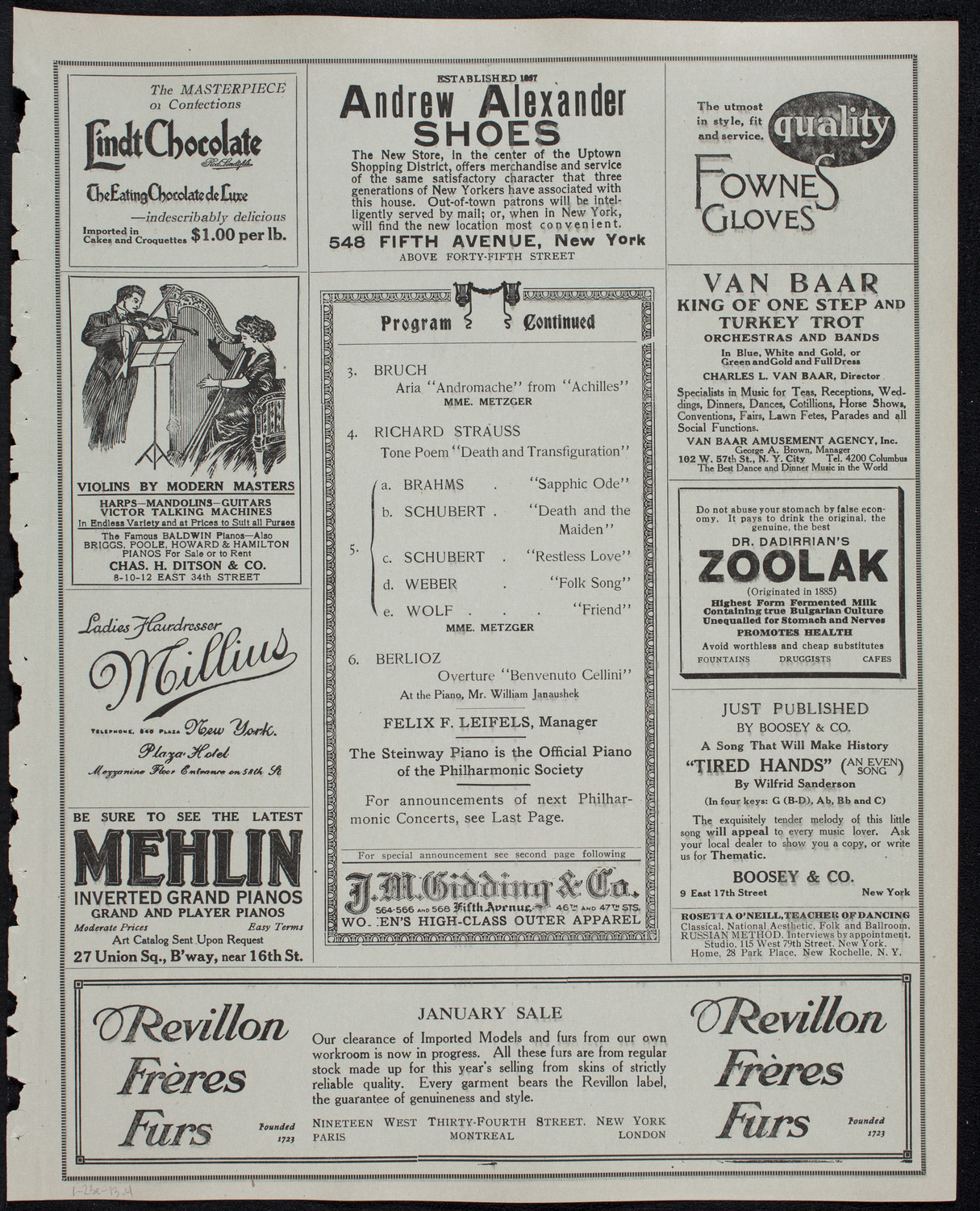 New York Philharmonic, January 23, 1913, program page 7
