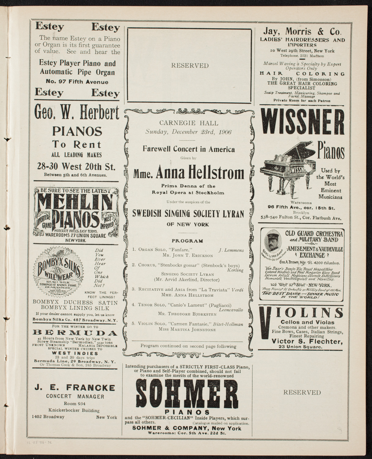 Anna Hellstrom and Others, December 23, 1906, program page 5