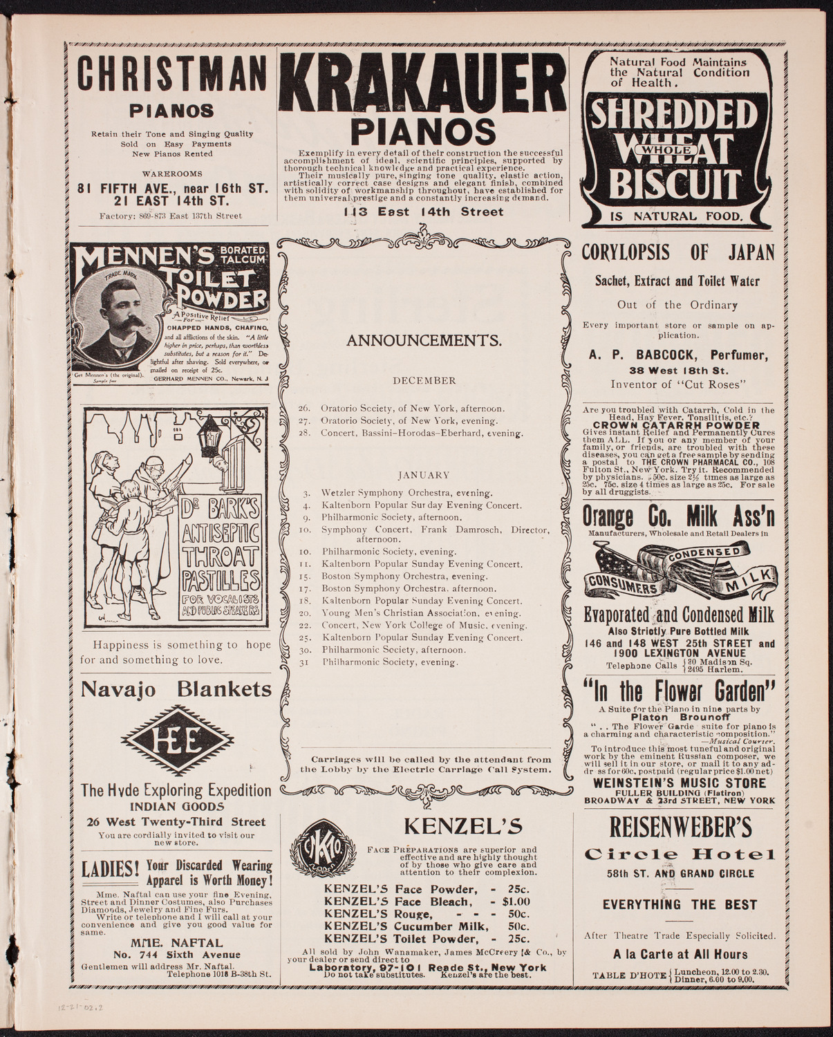 Raoul Pugno, Piano, Elsa Ruegger, Cello, and David Bispham, Baritone, December 21, 1902, program page 3