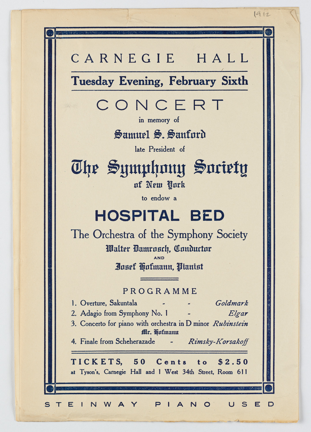 New York Symphony Orchestra: Concert in Memory of Samuel S. Sanford, February 6, 1912