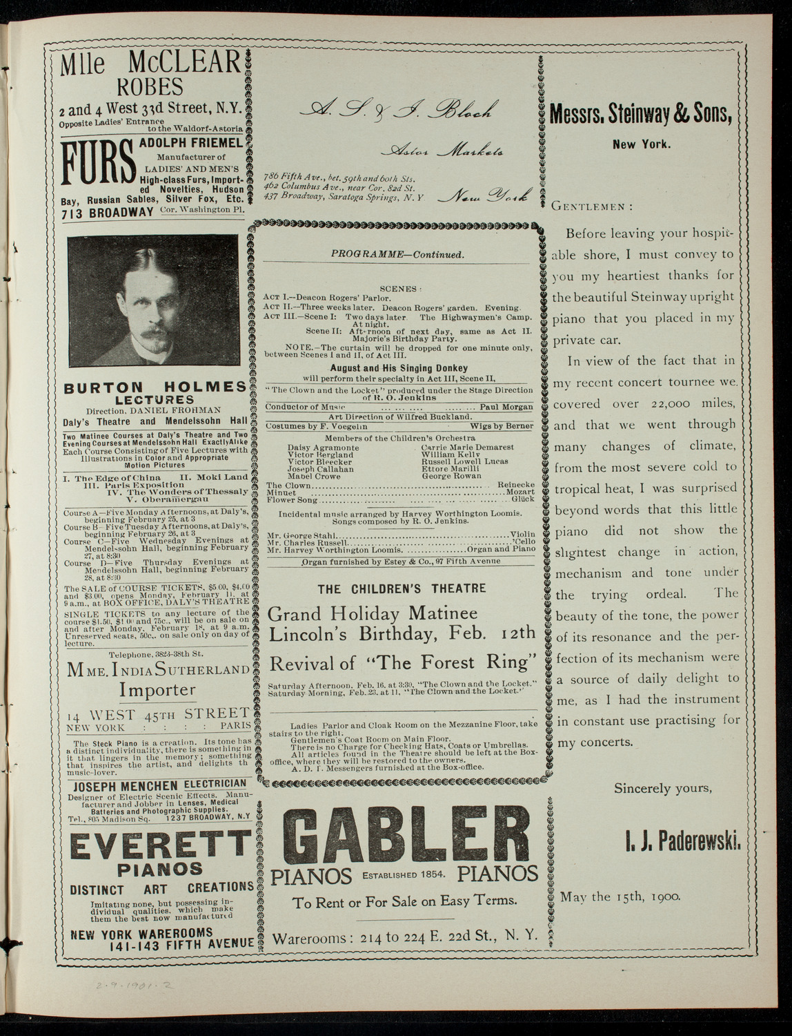 The Children's Theatre, February 9, 1901, program page 3