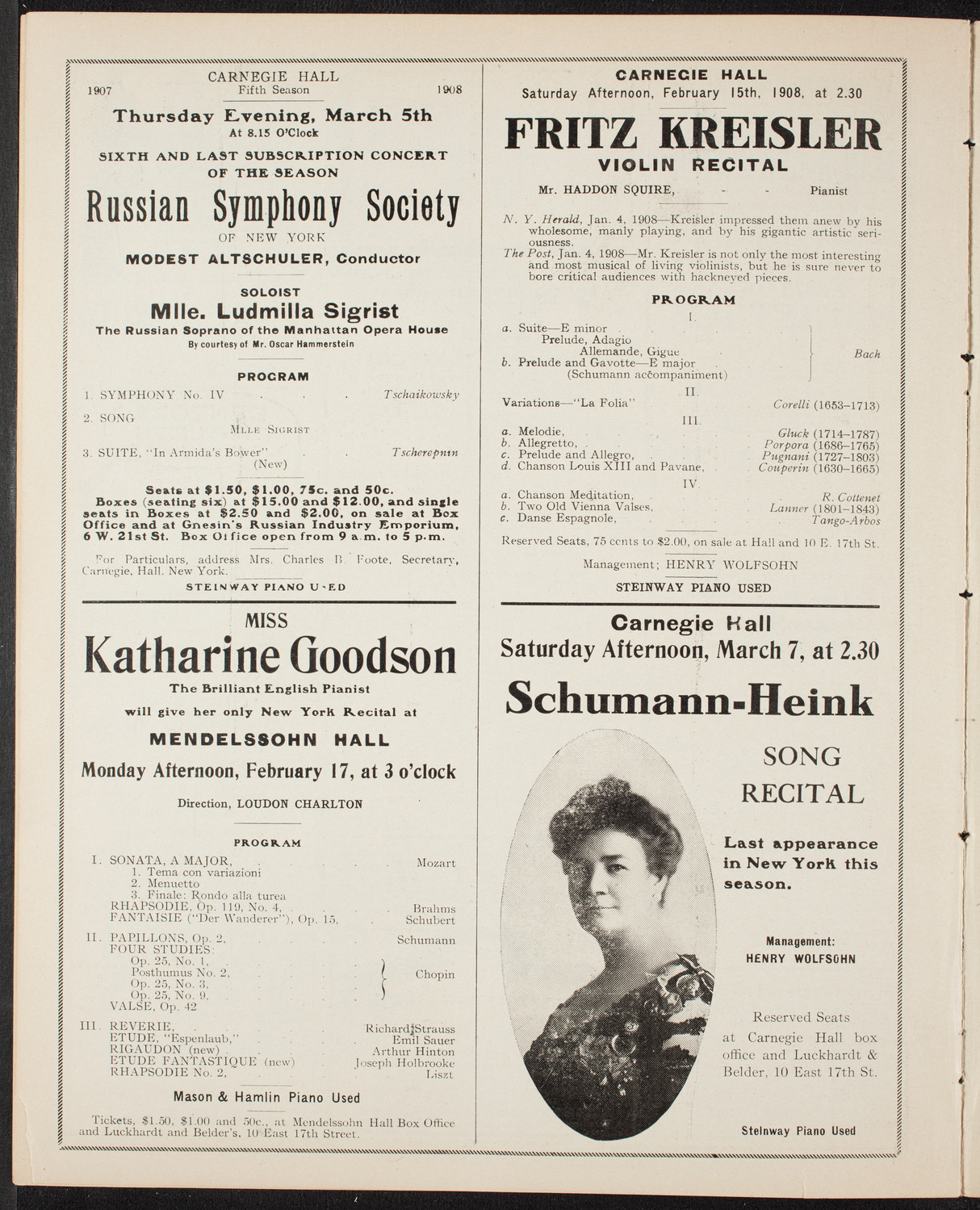 Russian Symphony Society of New York, February 13, 1908, program page 10