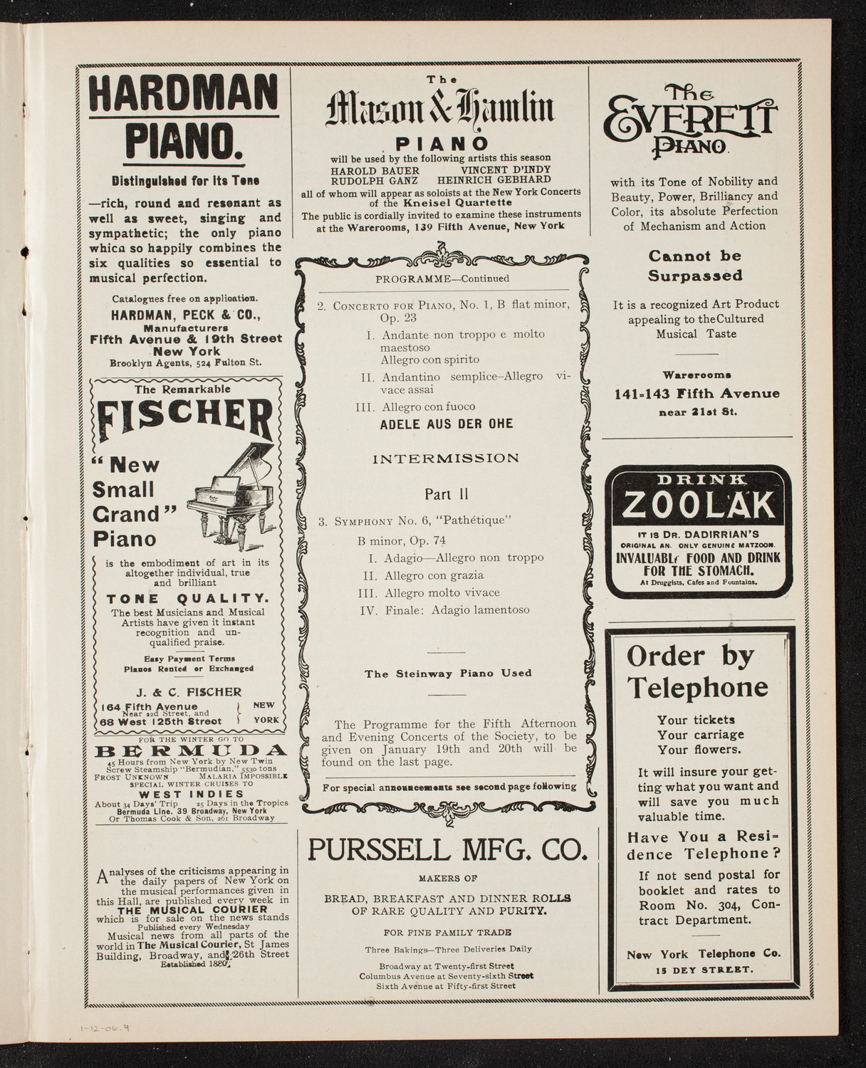 New York Philharmonic, January 12, 1906, program page 7