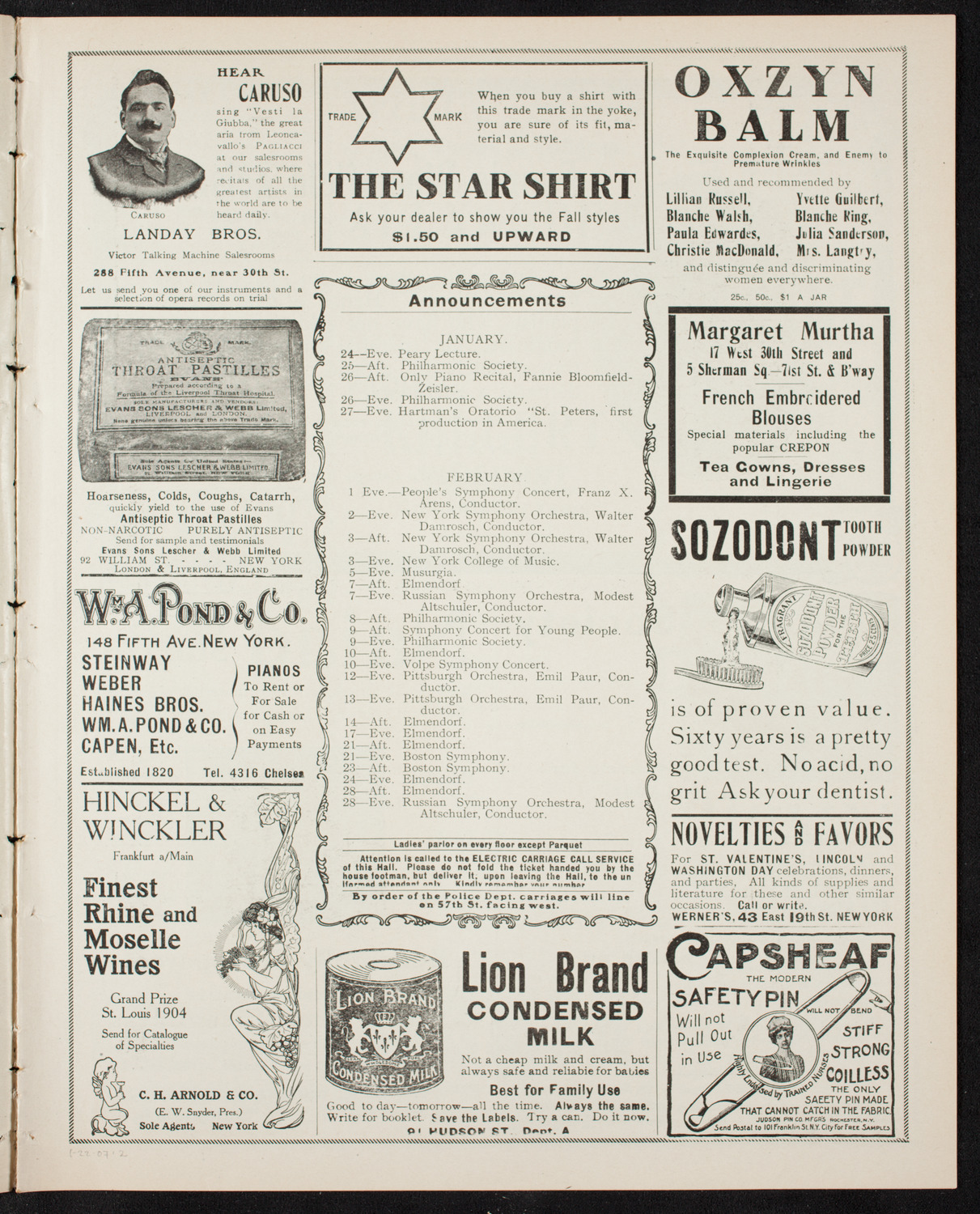 Raphael Kellert with New York Symphony Orchestra, January 22, 1907, program page 3