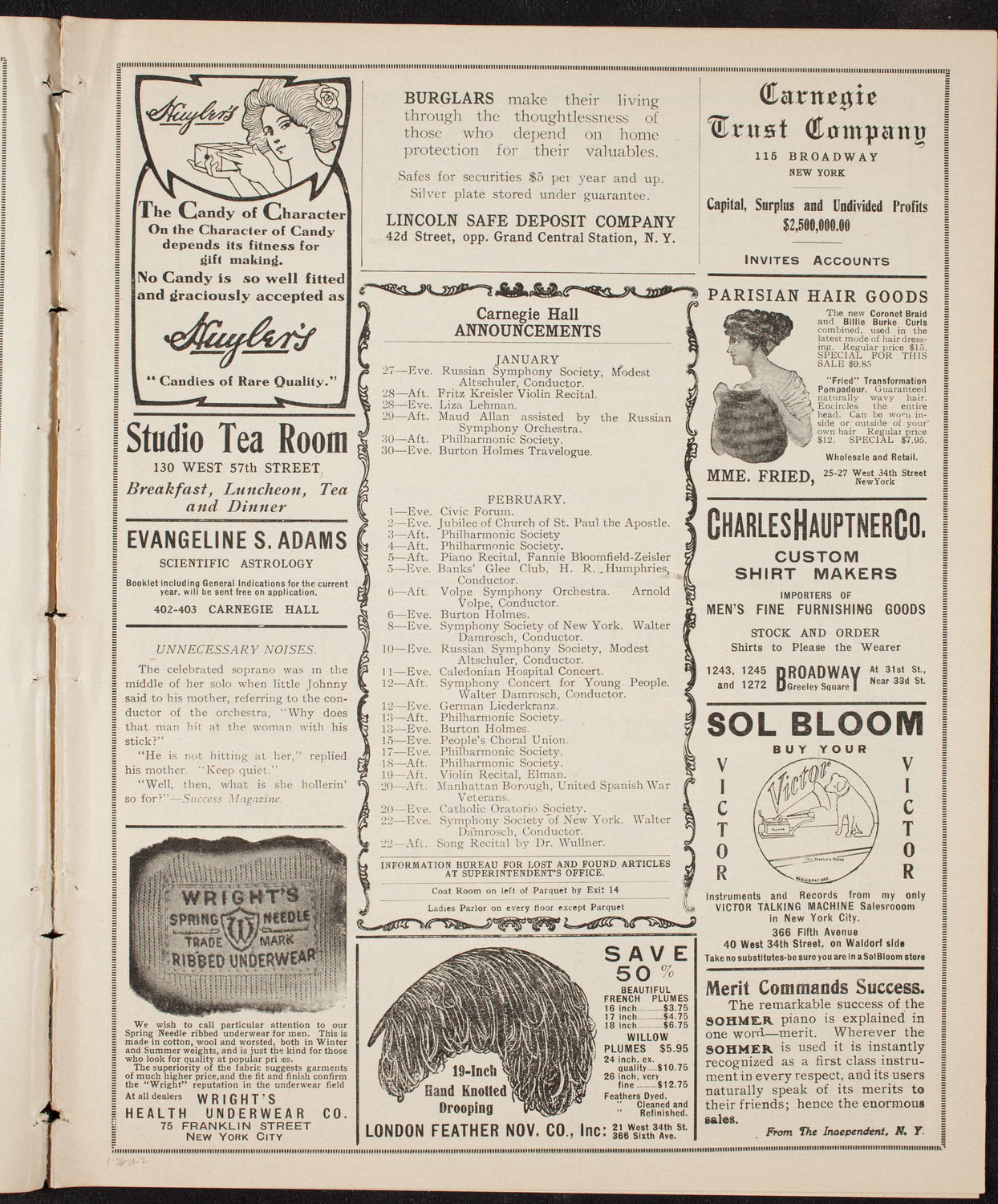 New York Philharmonic, January 26, 1910, program page 3