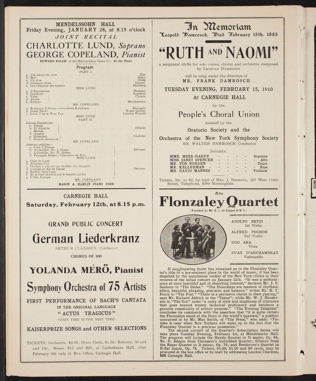 New York Symphony Orchestra, January 25, 1910, program page 10