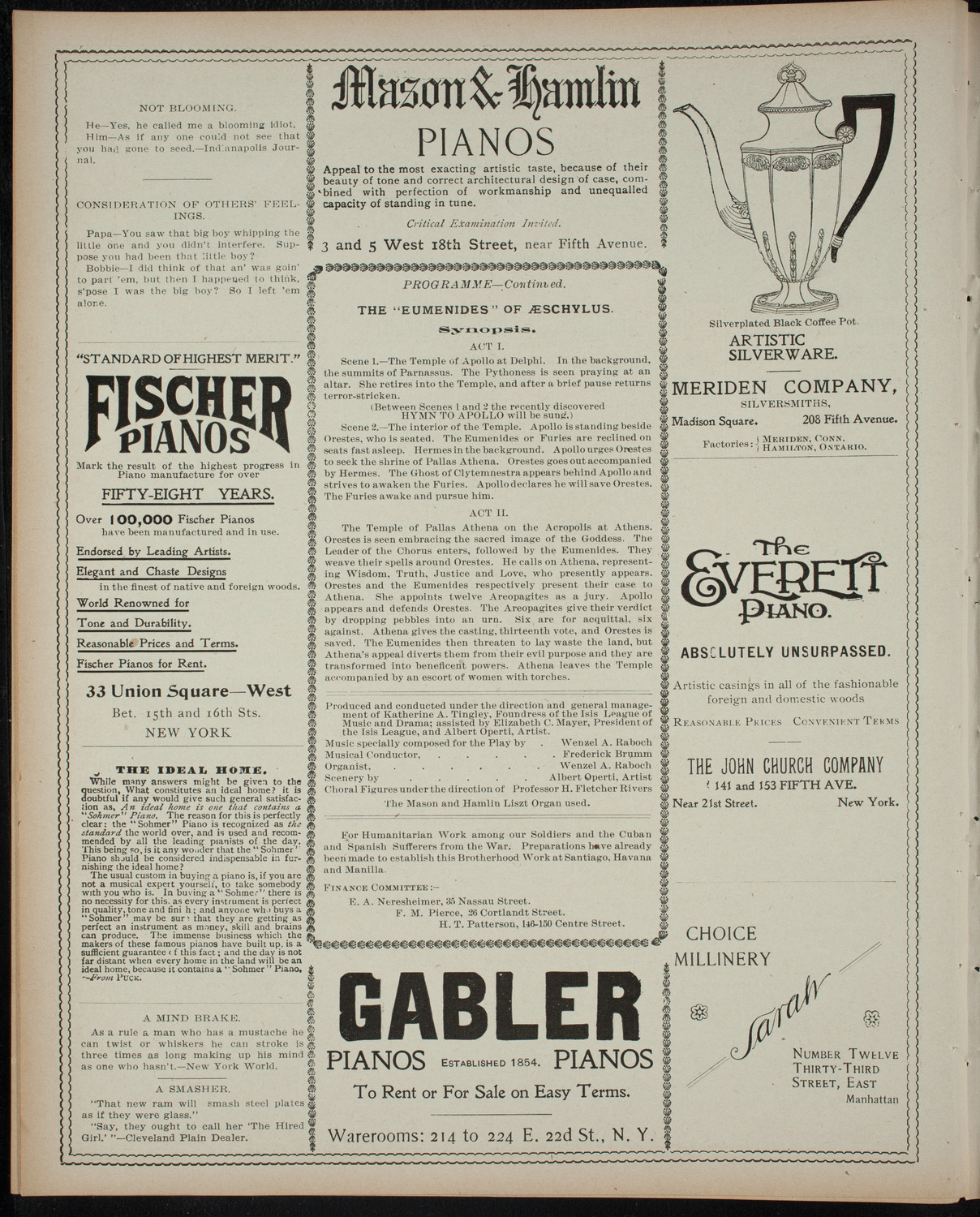 Isis League of Music and Drama Student Production, November 19, 1898, program page 6