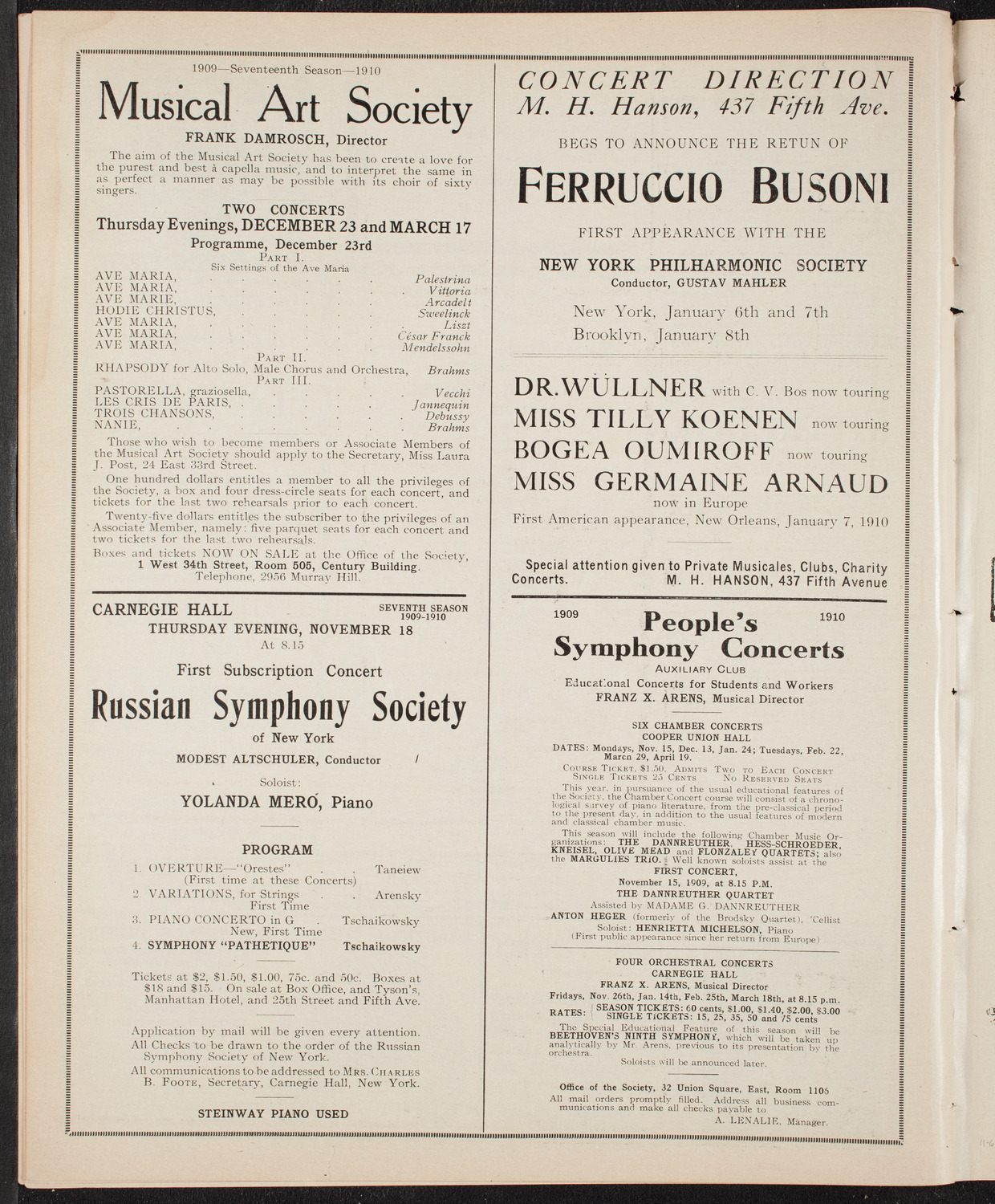 Ernestine Schumann-Heink, Mezzo-Soprano, November 6, 1909, program page 10