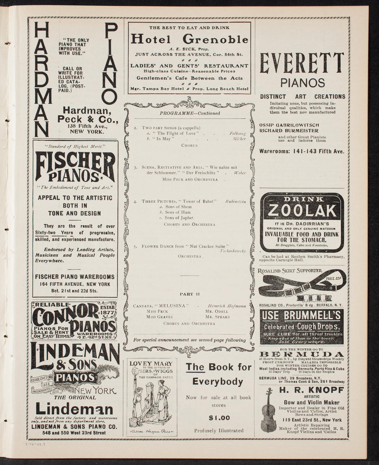 Advanced Singing Class of The People's Choral Union, April 26, 1903, program page 7