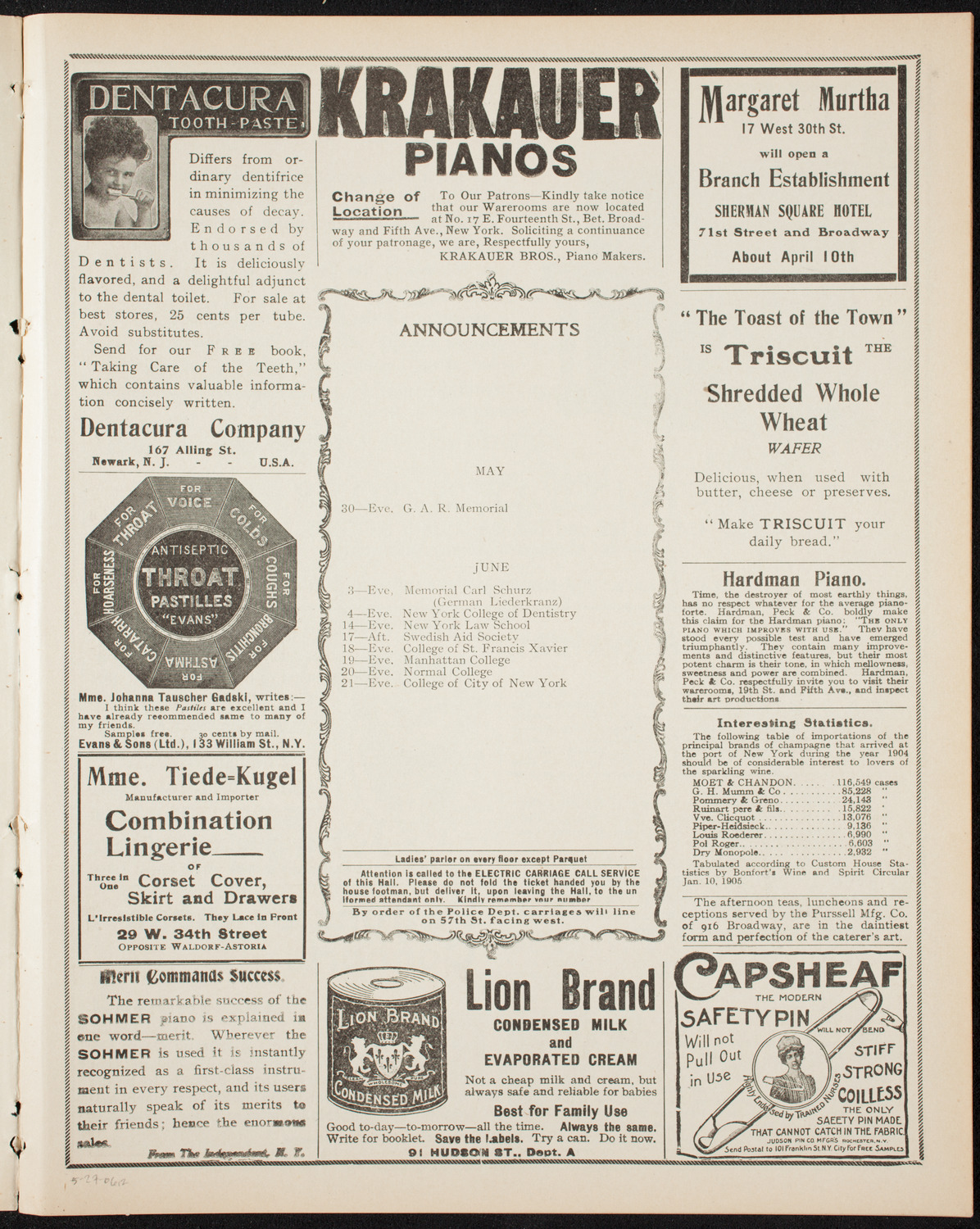 Amicitia Amateur Band, May 27, 1906, program page 3