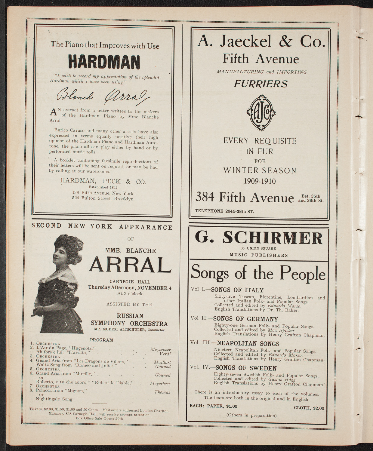 Yolanda Mero with the Russian Symphony Orchestra, November 3, 1909, program page 8