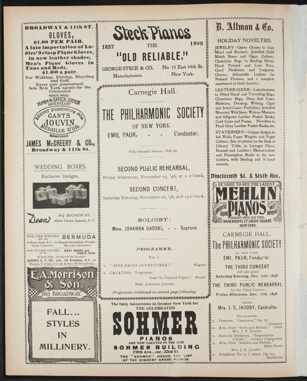 New York Philharmonic, November 25, 1898, program page 4